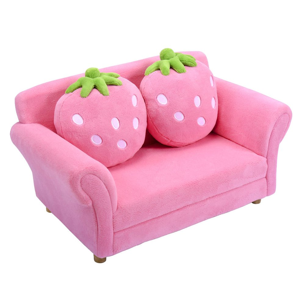 Kids Sofa Strawberry Armrest Chair Lounge Couch W/2 Pillow Children Toddler Pink
