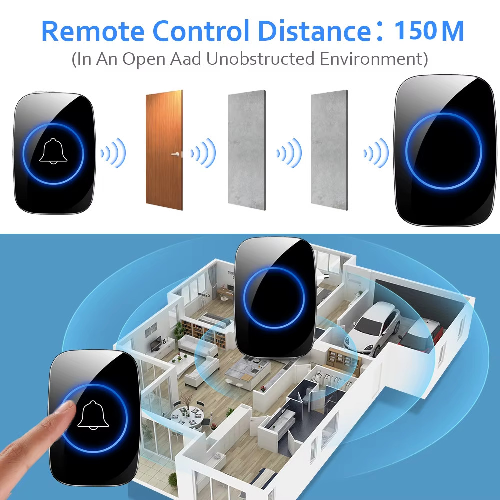 Wireless Doorbell Chime Waterproof Receiver Adjustable Volume 1000FT Kit USA