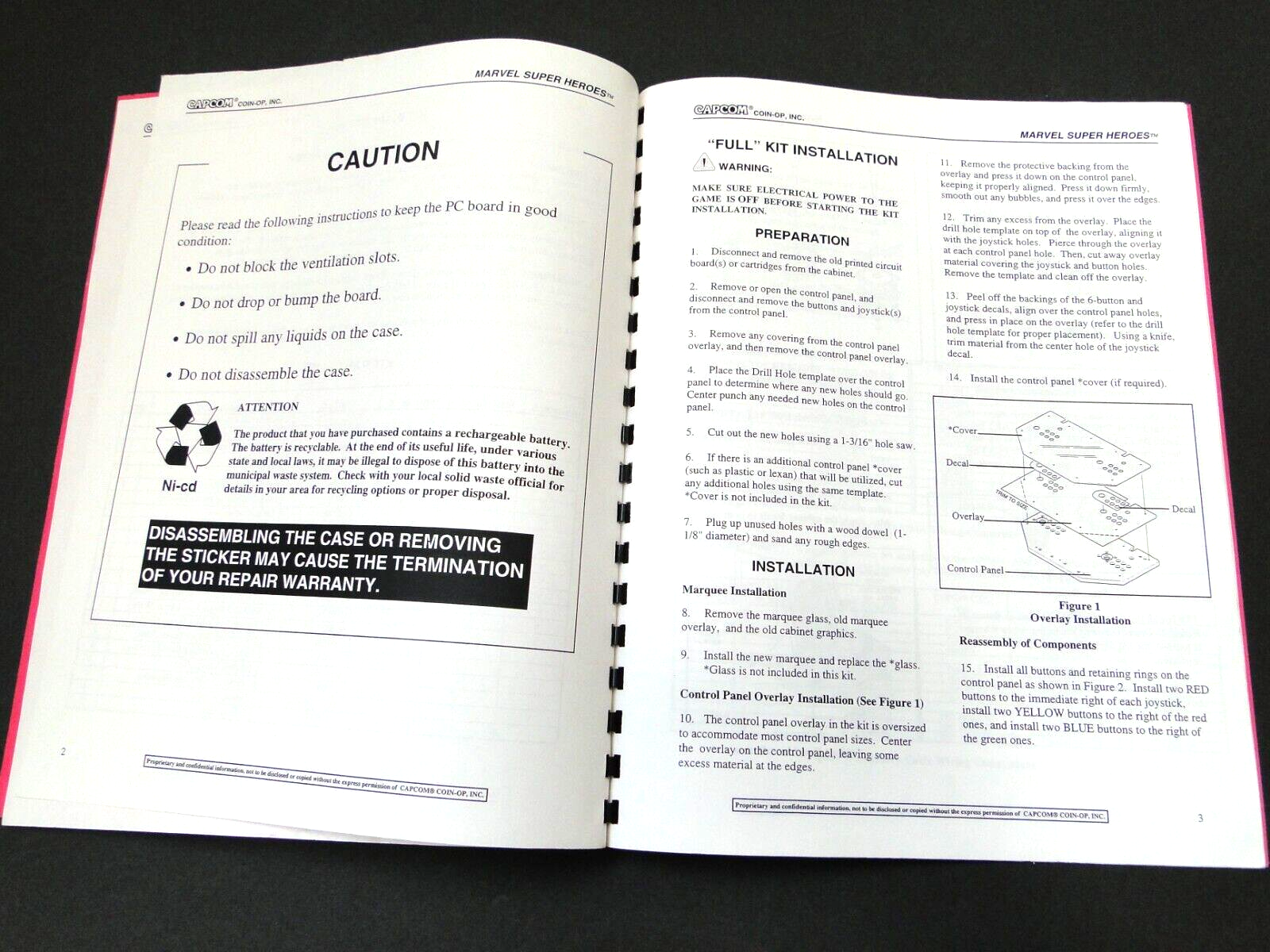 Vintage 1995 Capcom - Marvel Super Heroes Arcade Operators Manual