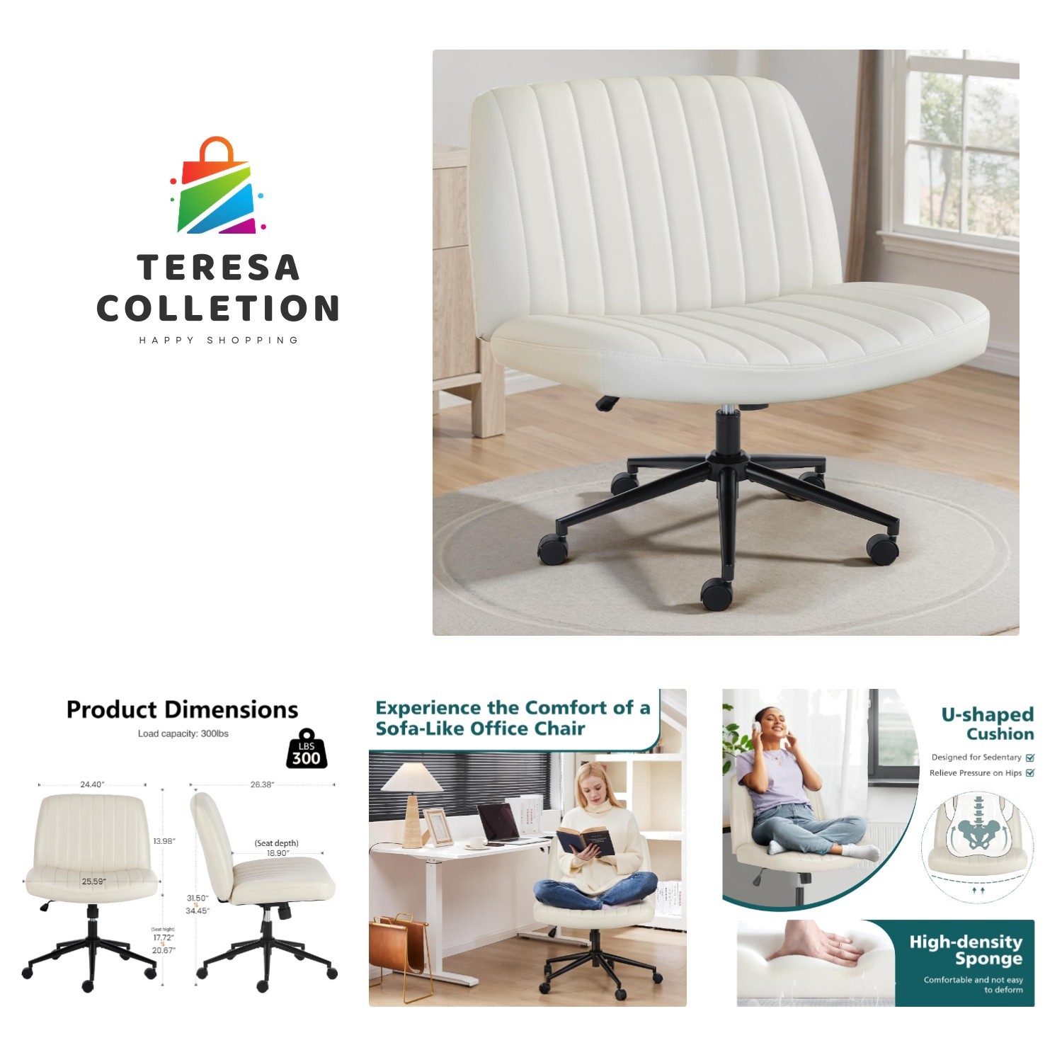 Luxurious Criss Cross Chair with Rolling Wheels - Comfortable for Home Office