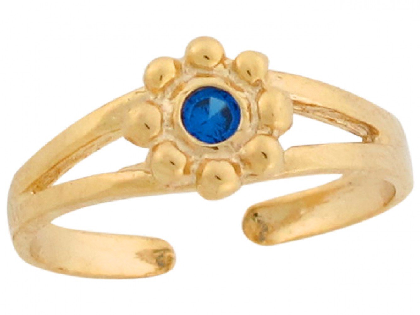 10k or 14k Yellow Real Gold Blue CZ Flower Cute Womens Toe Ring