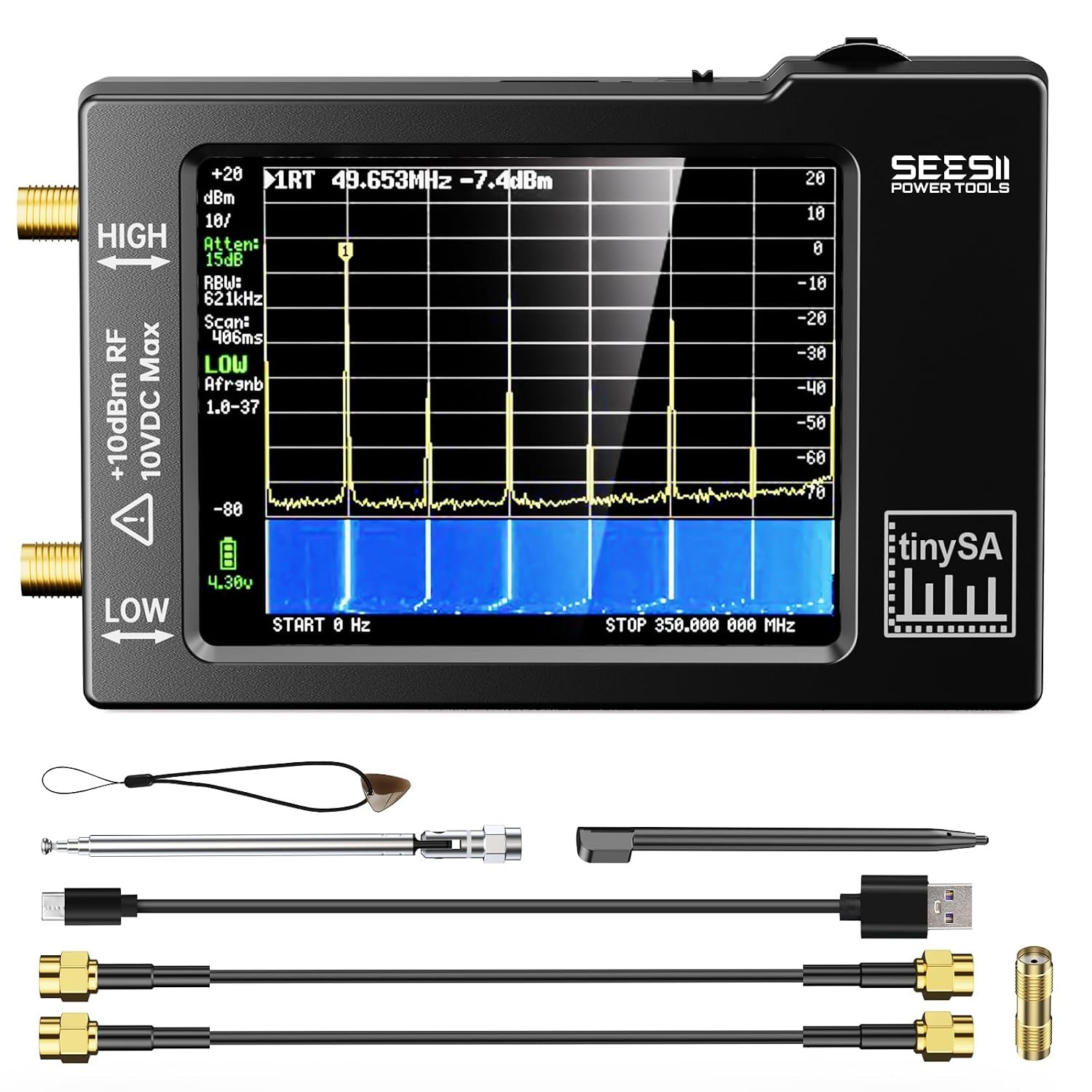SeeSii Tiny Spectrum Analyzer TinySA 100kHz-960MHz Portable Frequency Analyzer
