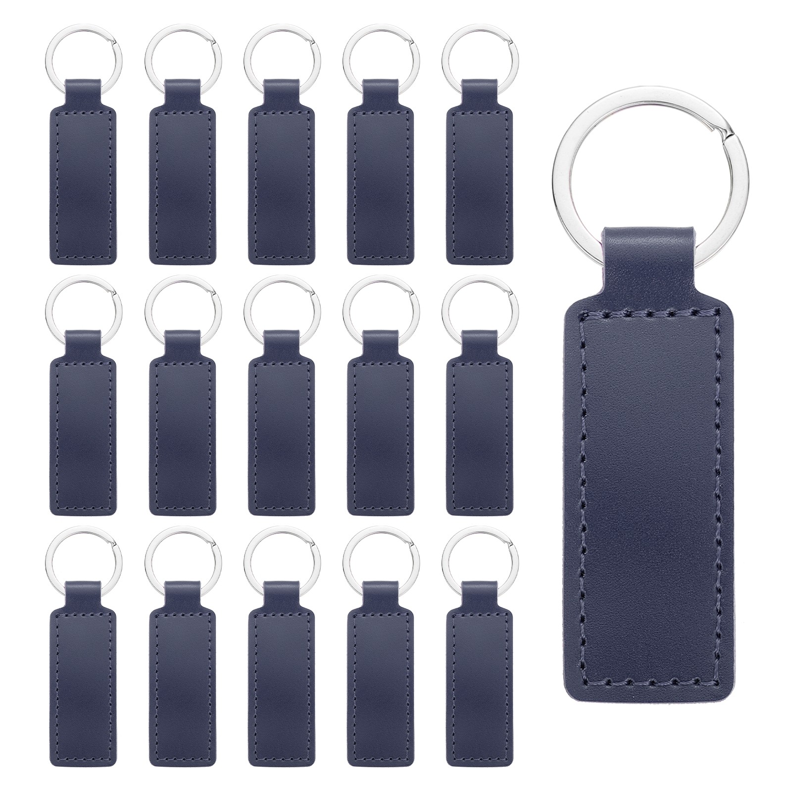 15 Pcs Leather Rectangle Laser Engraving Keychain Blanks (Dark Blue, 3.7"x1")