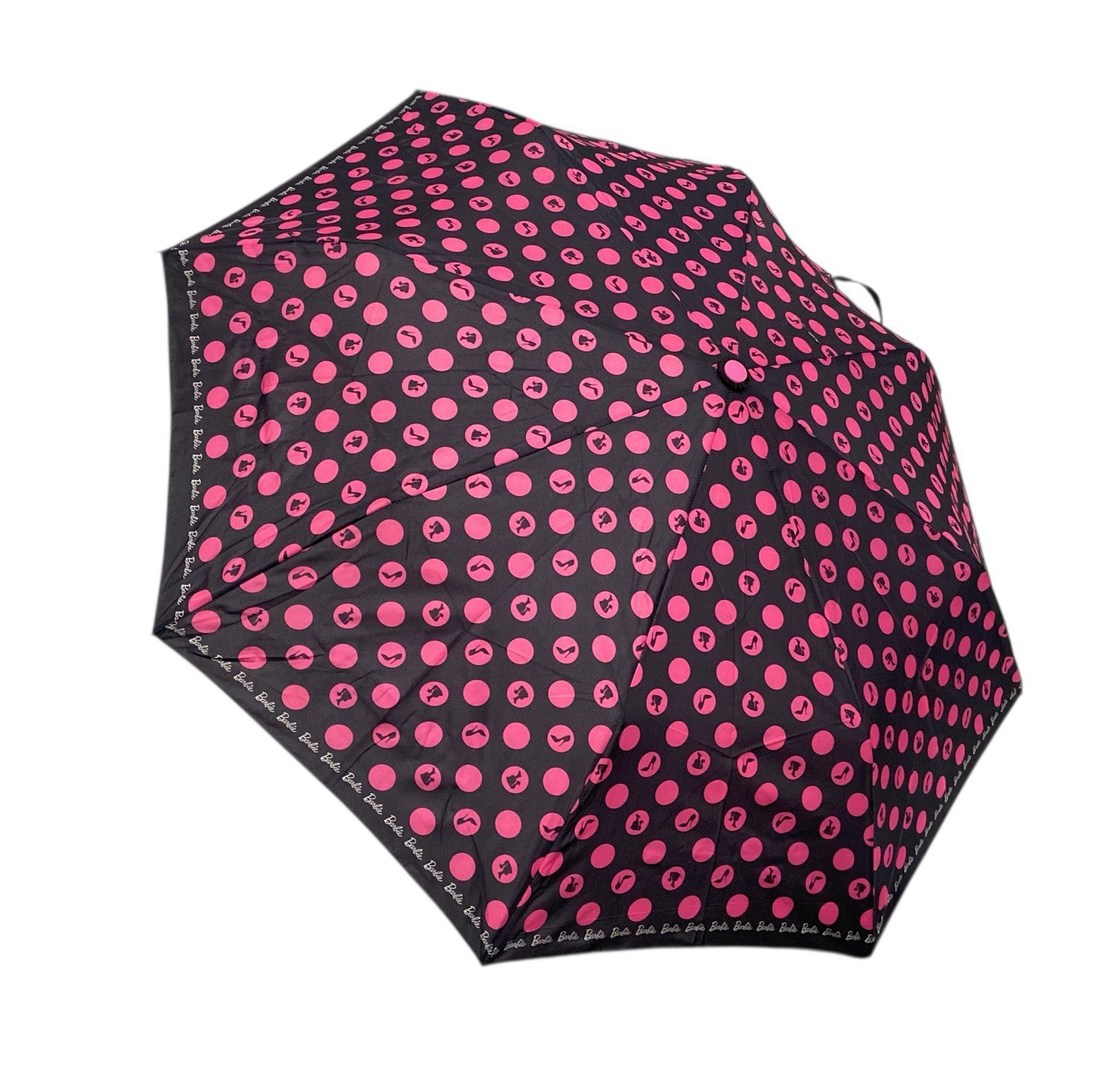 🌟Barbie My Fab Umbrella Black & Pink Polka Dots, Folding Umbrella w/ Cover, 38"