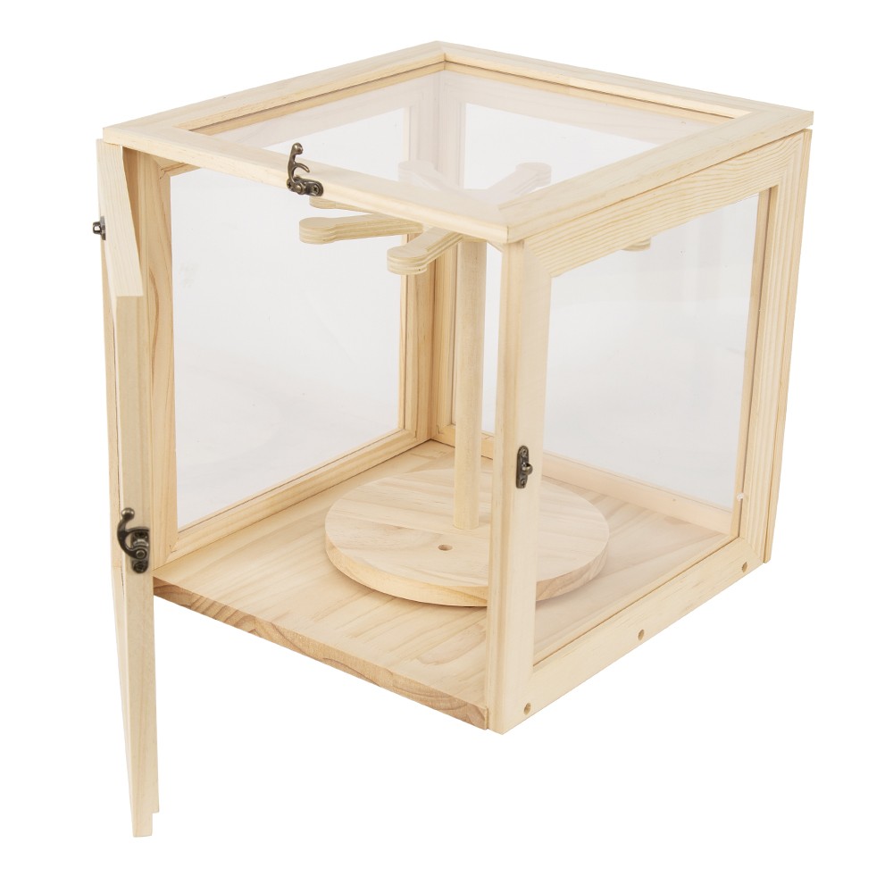 Rotating Clear Wooden Display Case Doll Hanging Storage Display Stand Dustproof