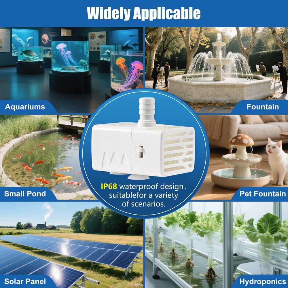 200L/H Submersible Water Pump Ultra Silent USB Small Fountain Pump with 2 Nozzle