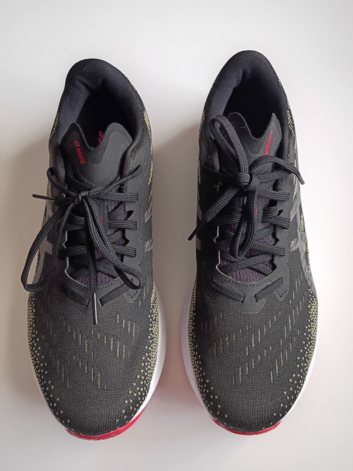 ASICS Men's Black Red Yellow Running Shoes Mesh Lace-Up Low Top Rubber