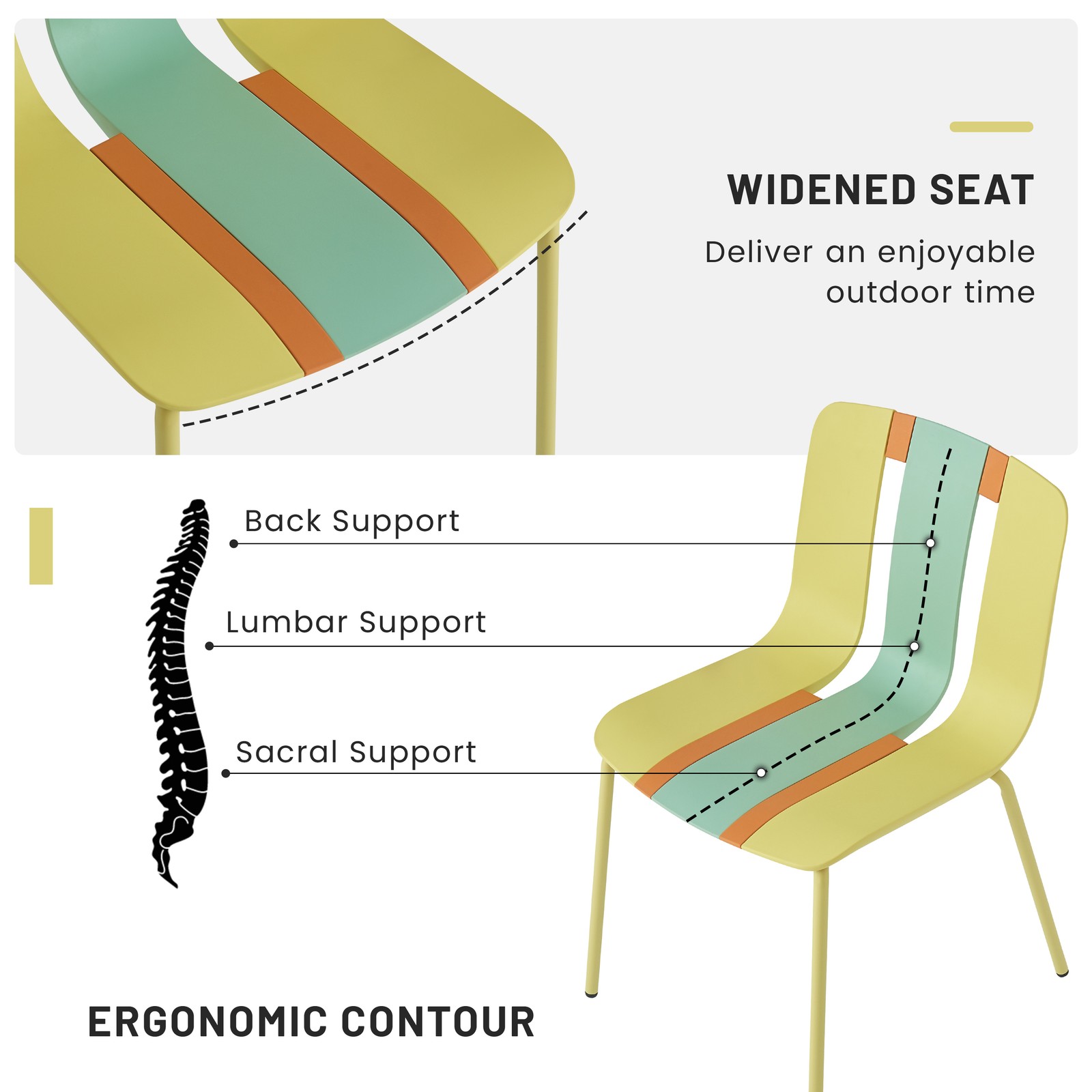 Color Block Outdoor Chairs, 4-Pack Set w/ Sturdy Metal Legs & PP Seats