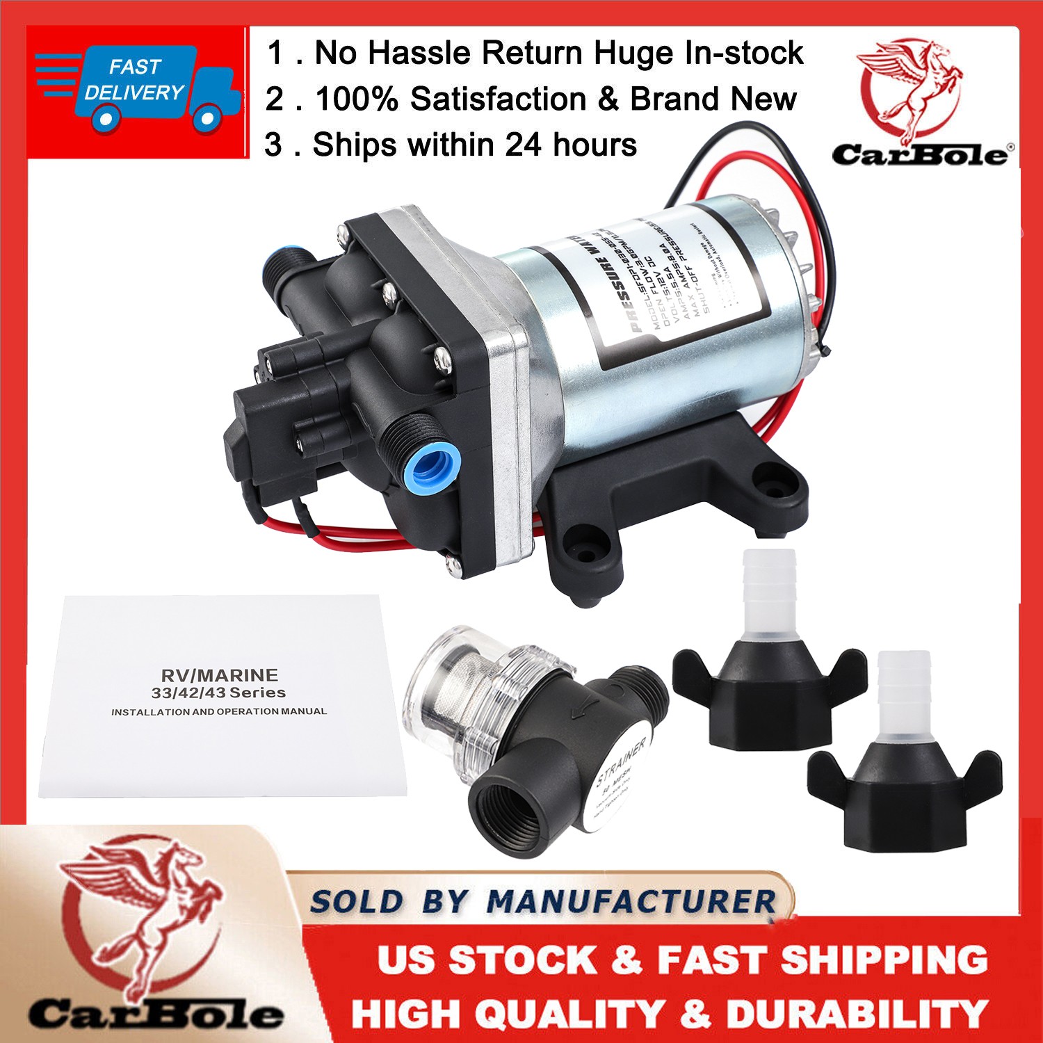 12V Water Pressure Diaphragm Pump Self-Priming Pump 55 PSI 3.0 GPM Boat RV yacht