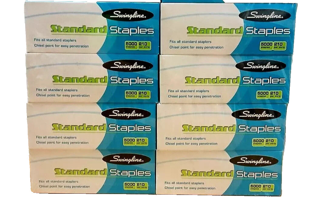 8 Boxes Swingline Staples, Chisel Point Standard, 1/4" -210/Strip 5000/Box