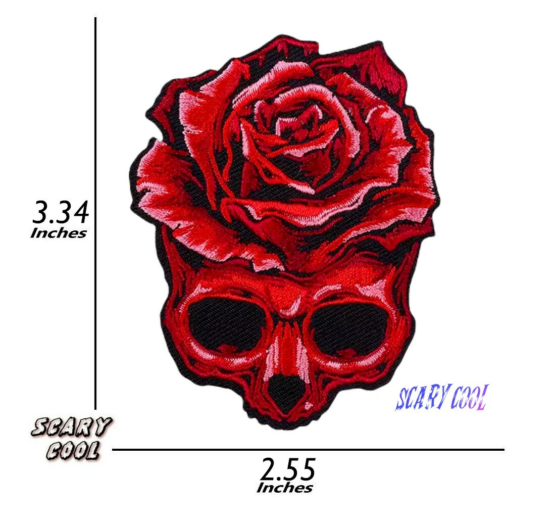 New Skull Flower Roses Gothic Embroidered Biker Iron On Patch