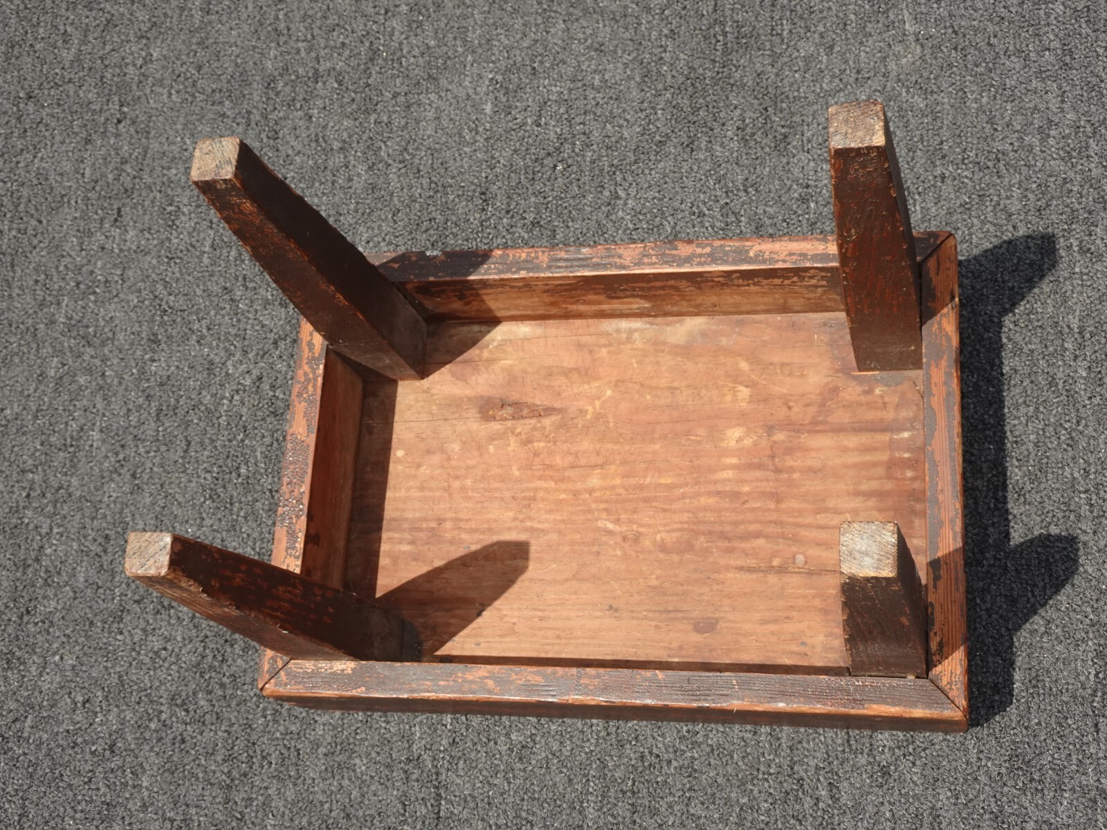 Vintage French Country Farmhouse Solid Wood Rustic Footstool Bench
