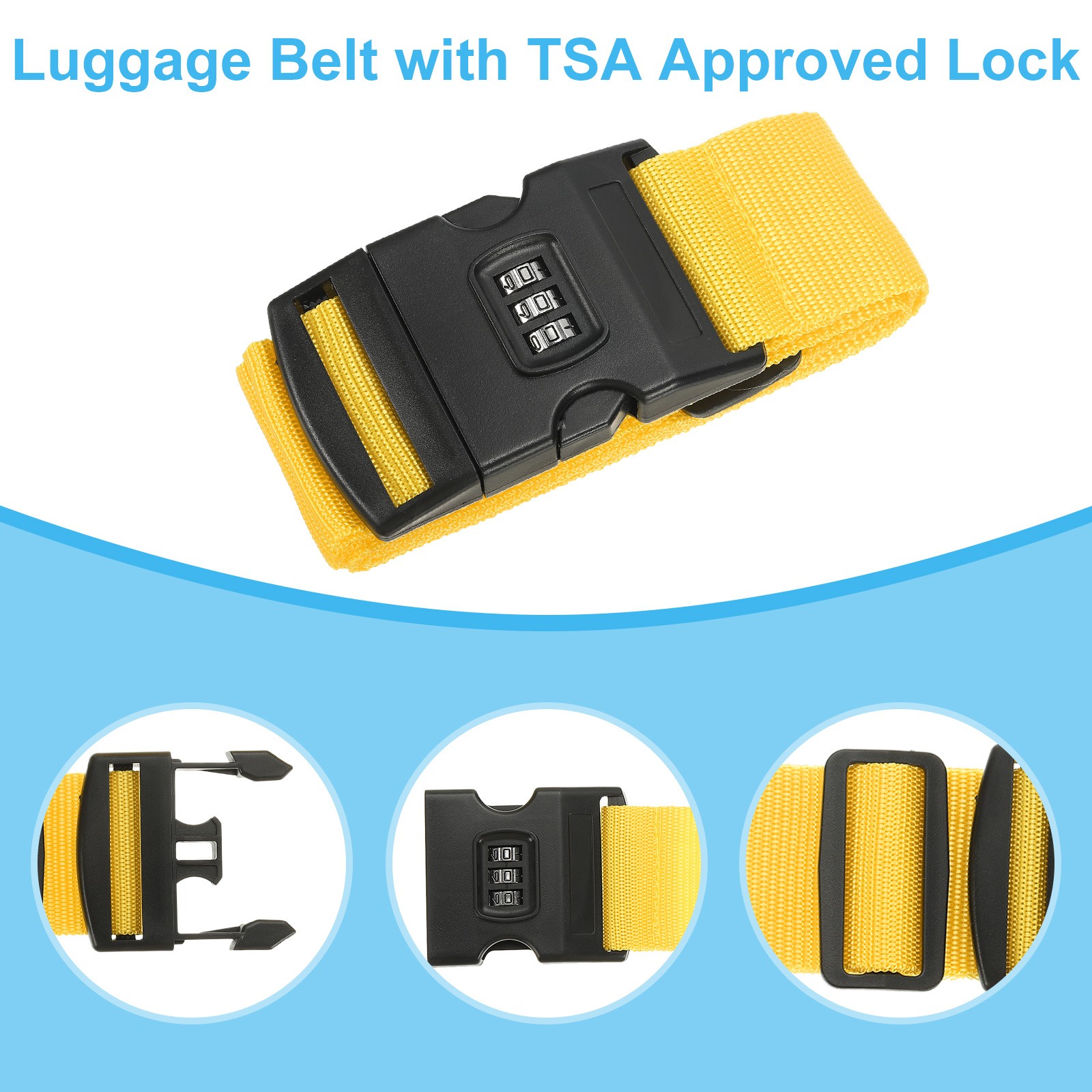2Set Luggage Straps with Combination Lock TSA Approved Yellow