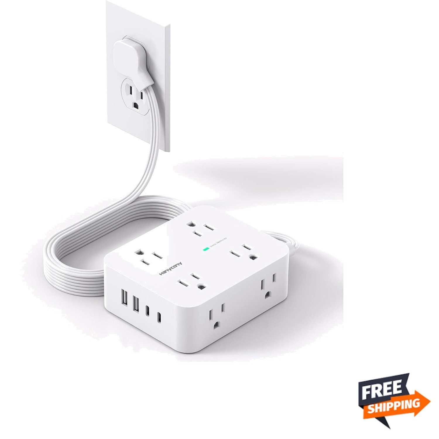 Power Strip Surge Protector 8 Outlets 4 USB C Ports Flat Plug Home Office