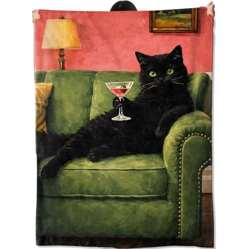 Funny Cat Blanket, Humorous Cocktail Cat Throw Blankets Cozy 60x50 Inch Cat2
