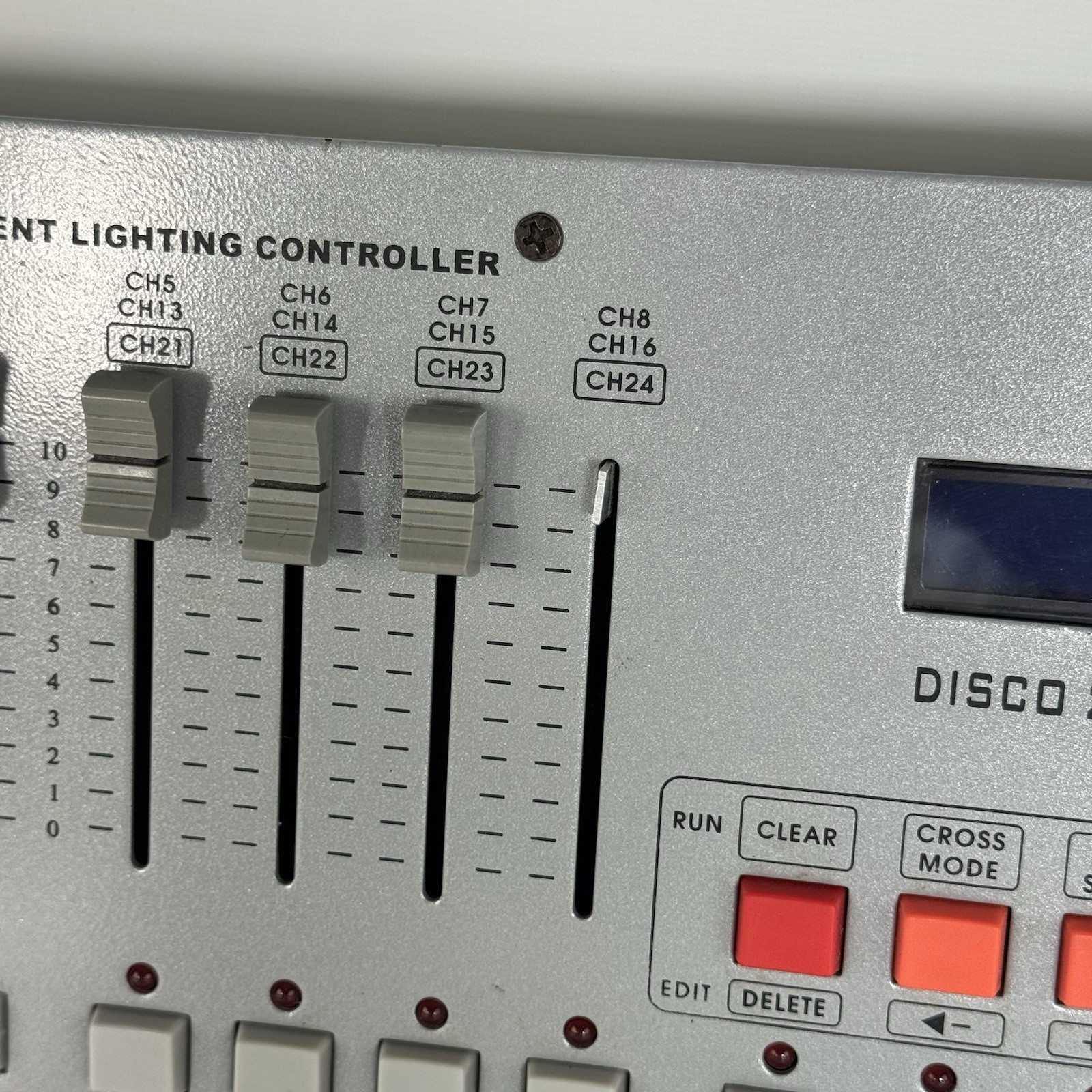 Disco 240 DMX512 stage lighting controller. Fader and joystick control sequencer