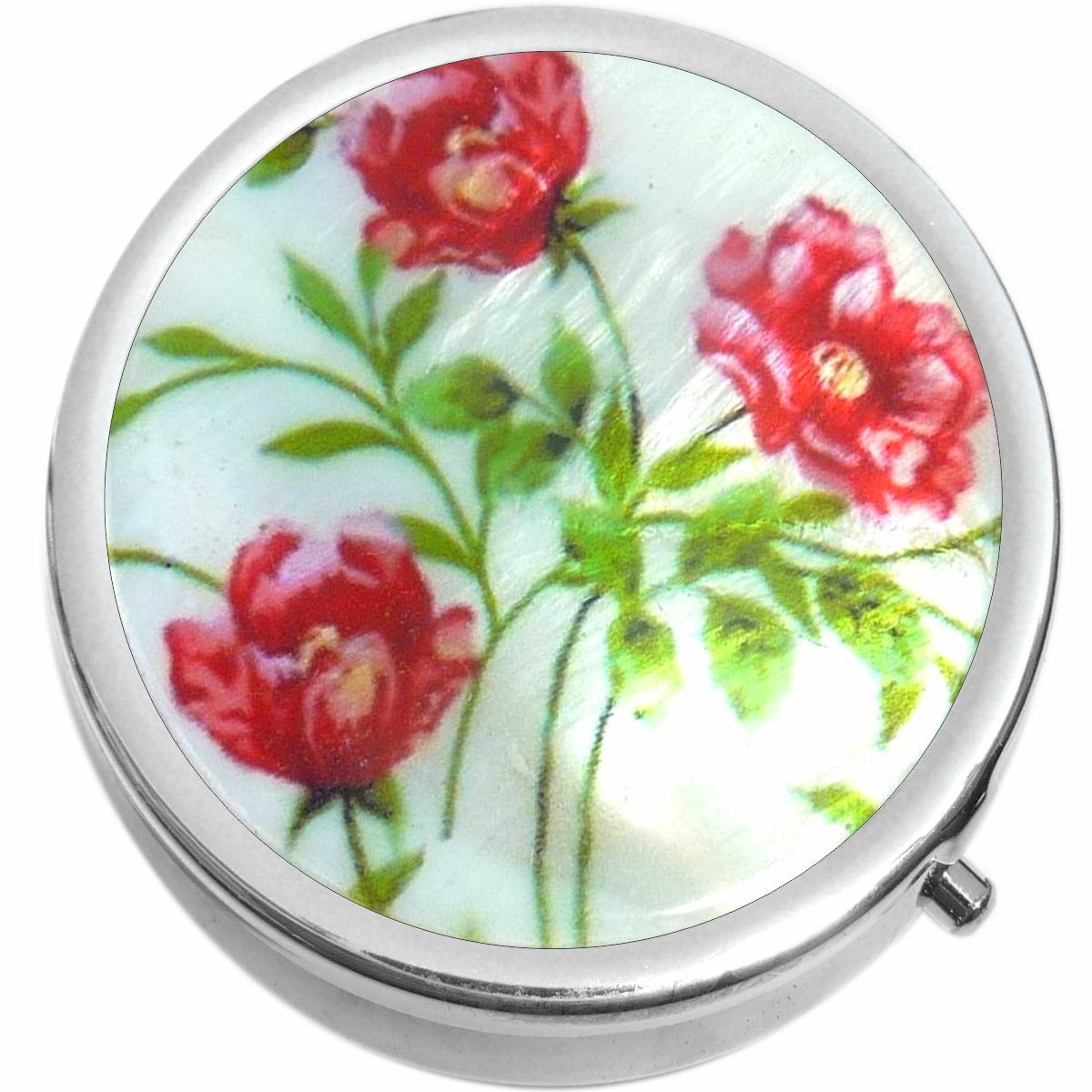 Red Roses  Medicine Vitamin Compact Pill Box
