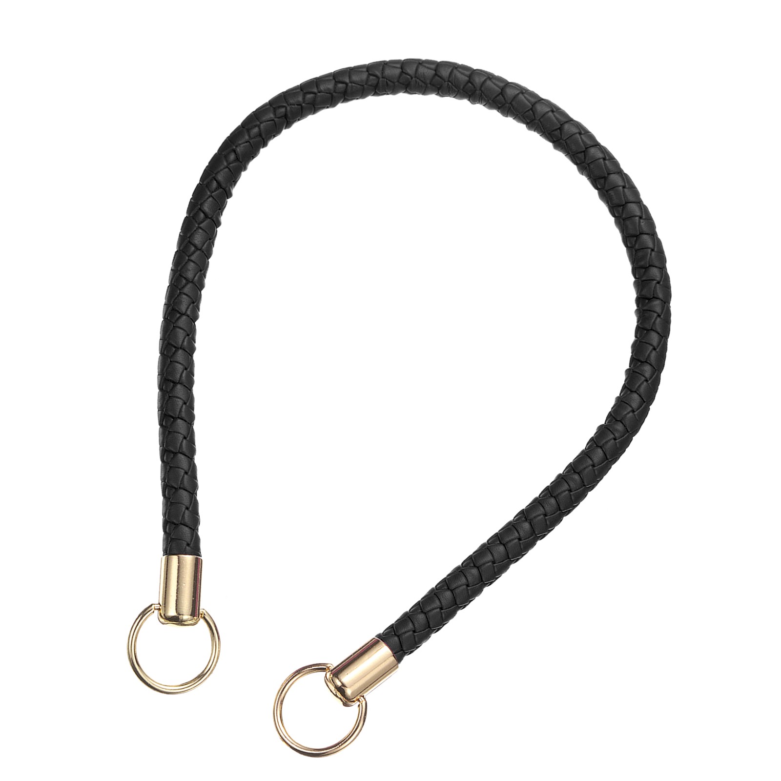 Braided Purse Straps, 23.6" Leather Handbag Handle with Ring, Black