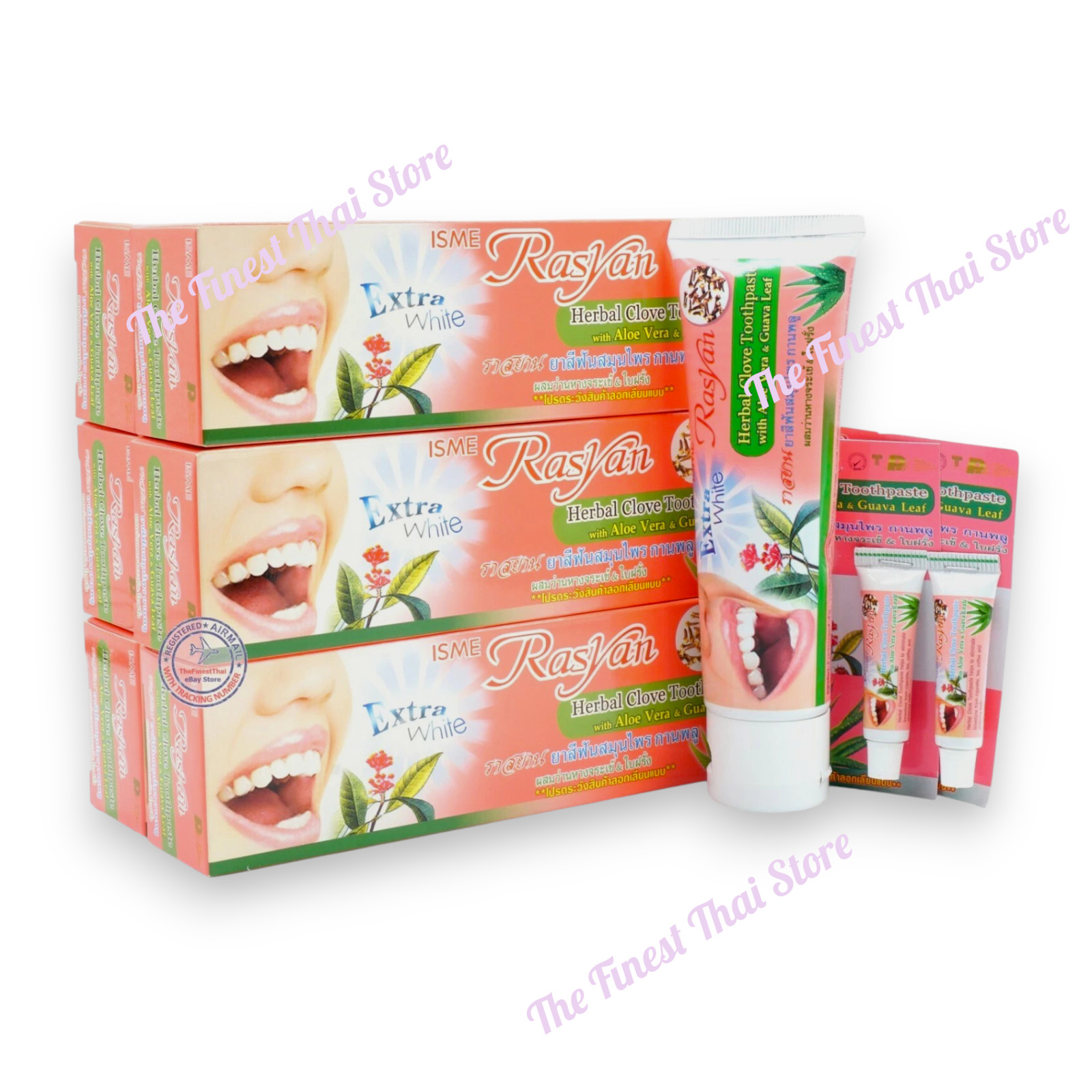 ISME RASYAN Herbal Clove Toothpaste w Aloe Vera & Guava Leaf 100g x 6 + 2 Sample
