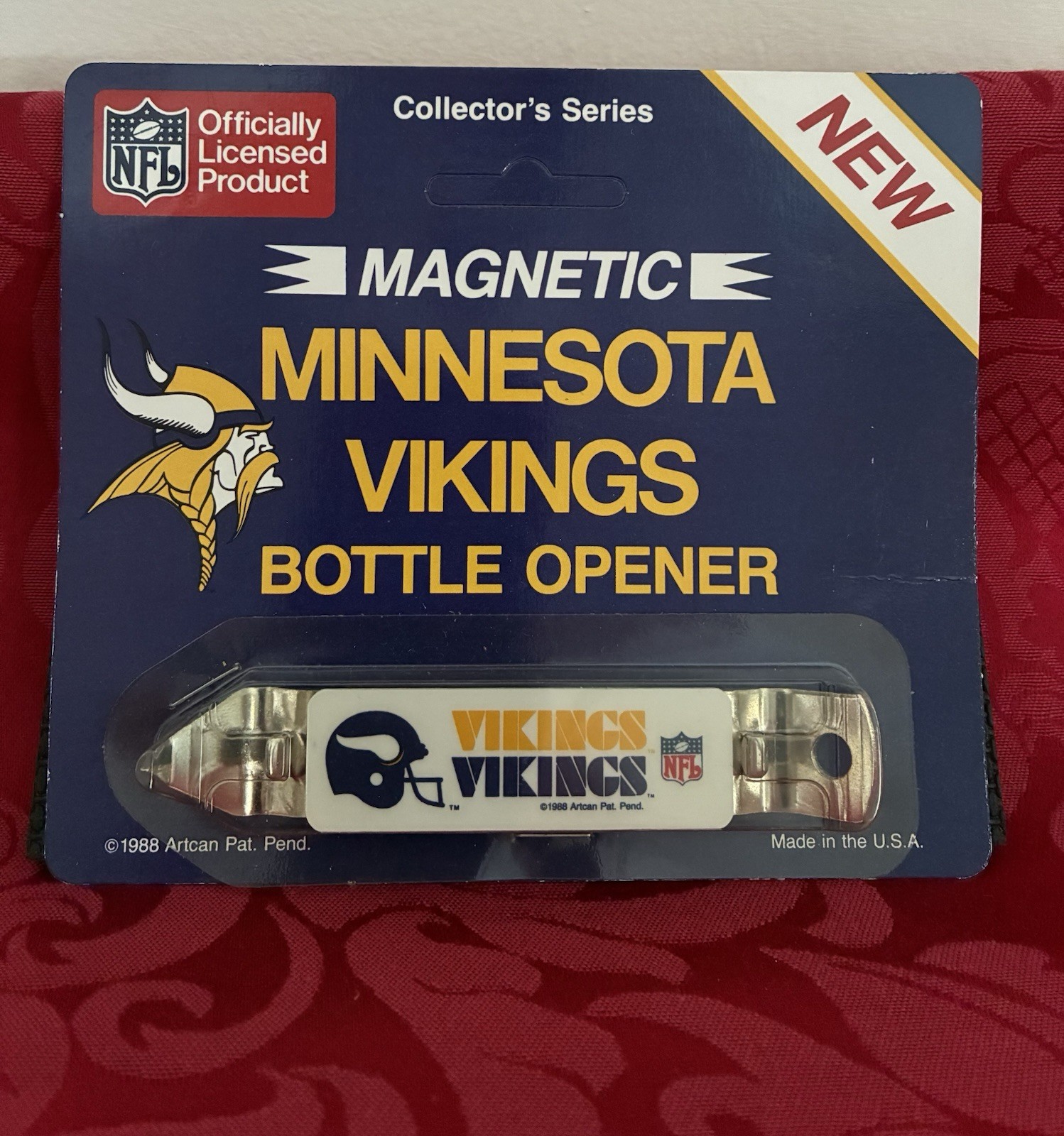 Minnesota Vikings Vintage Magnetic Fridge Bottle Opener NFL ~1988 Made In USA