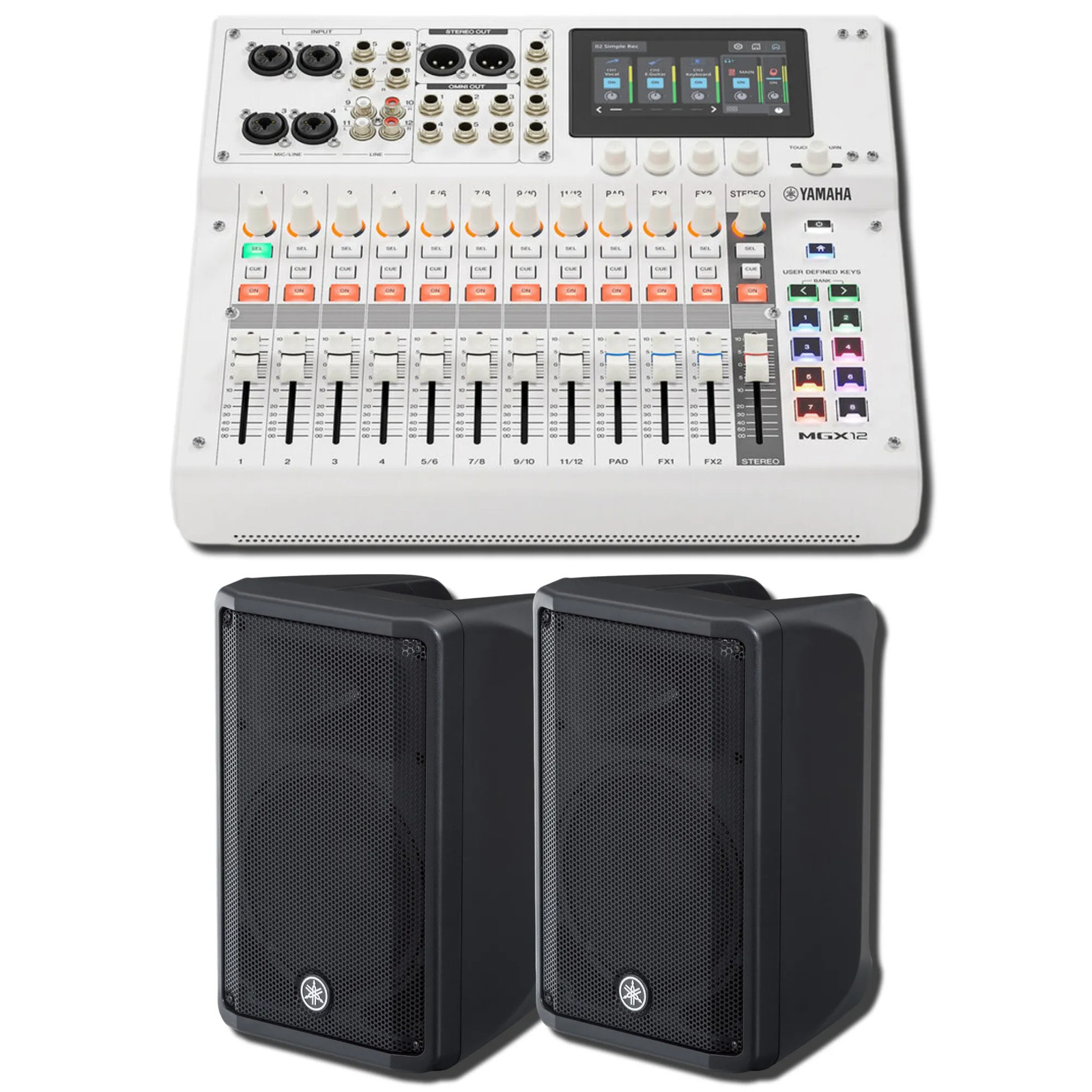 Yamaha MGX12 W 18-Ch Digital Mixer w/ 2x DBR10 700W Powered Speakers Bundle