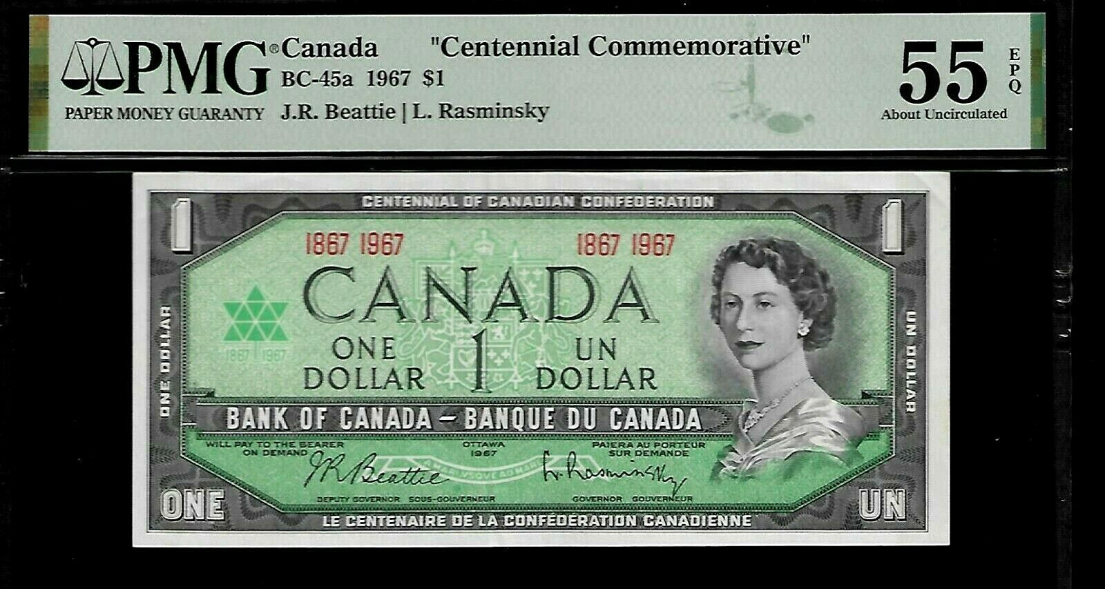 Canada 1 Dollar 1967 PMG 55 EPQ BC-45a Queen Elizabeth II