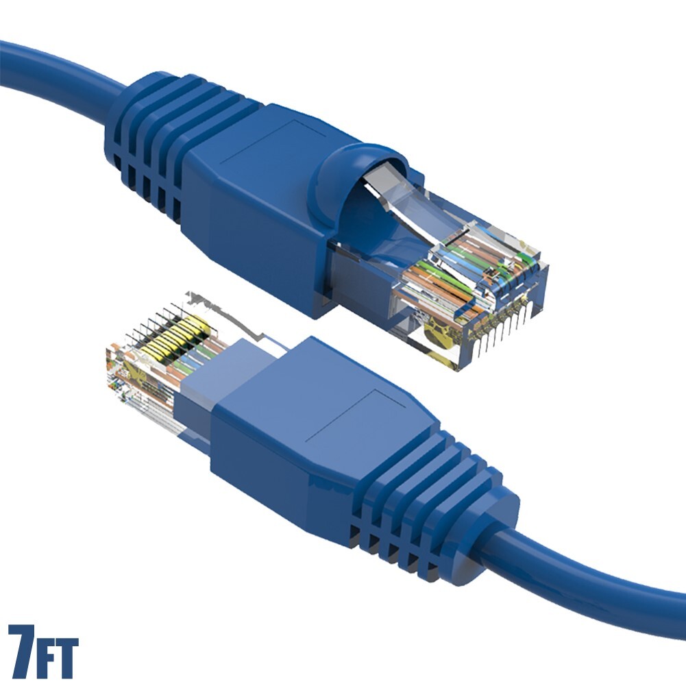 7FT Cat6A RJ45 Network LAN Ethernet Patch Cable UTP Copper Wire Gold 24AWG Blue