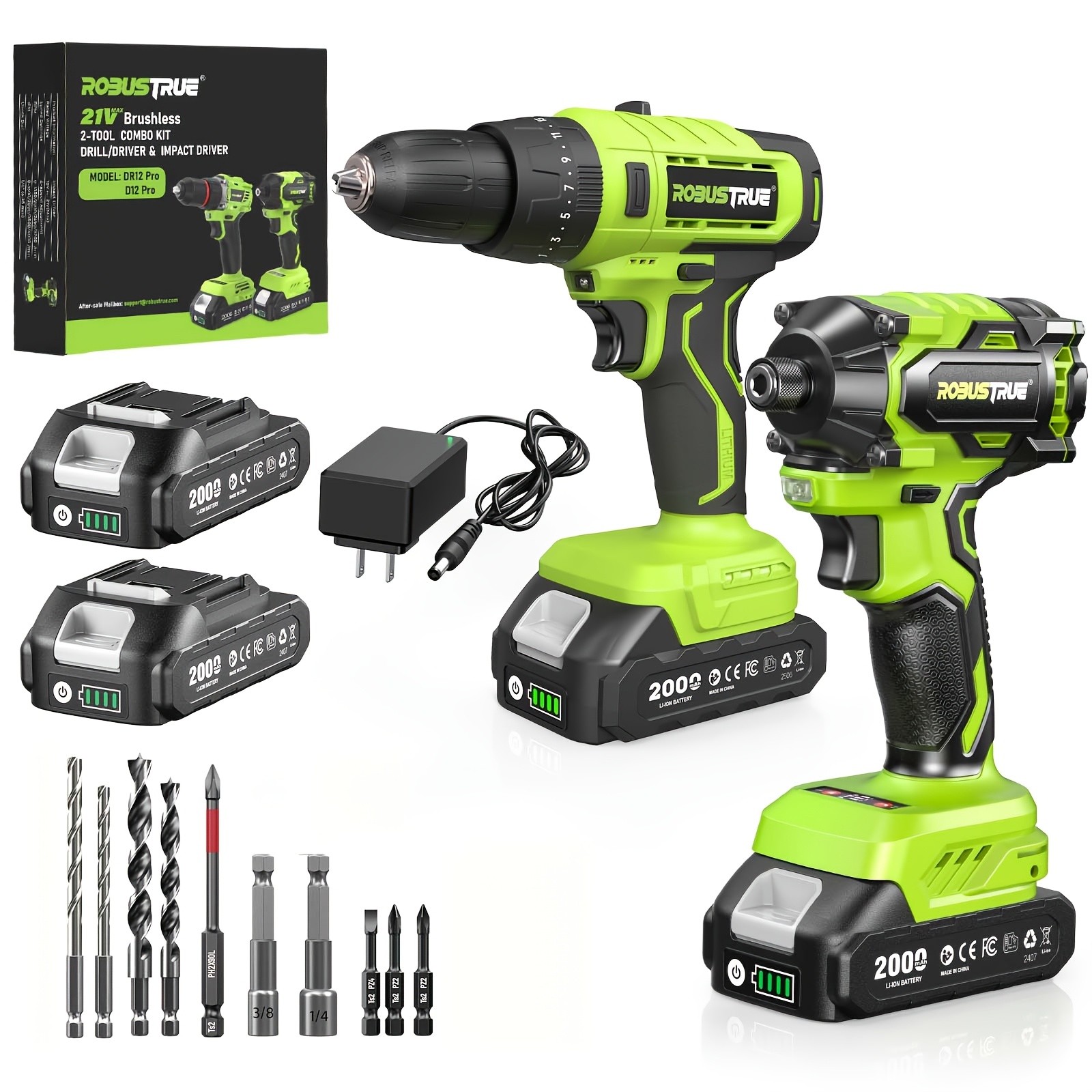 Robustrue 21V Cordless Drill & Impact Driver Combo Tool Set,