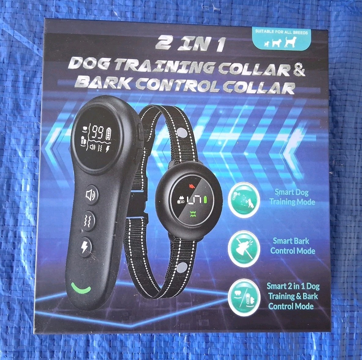 2 in 1 DOG TRAINING & BARK CONTROL COLLAR - Remote, Vibration, Shock, Tone - NEW