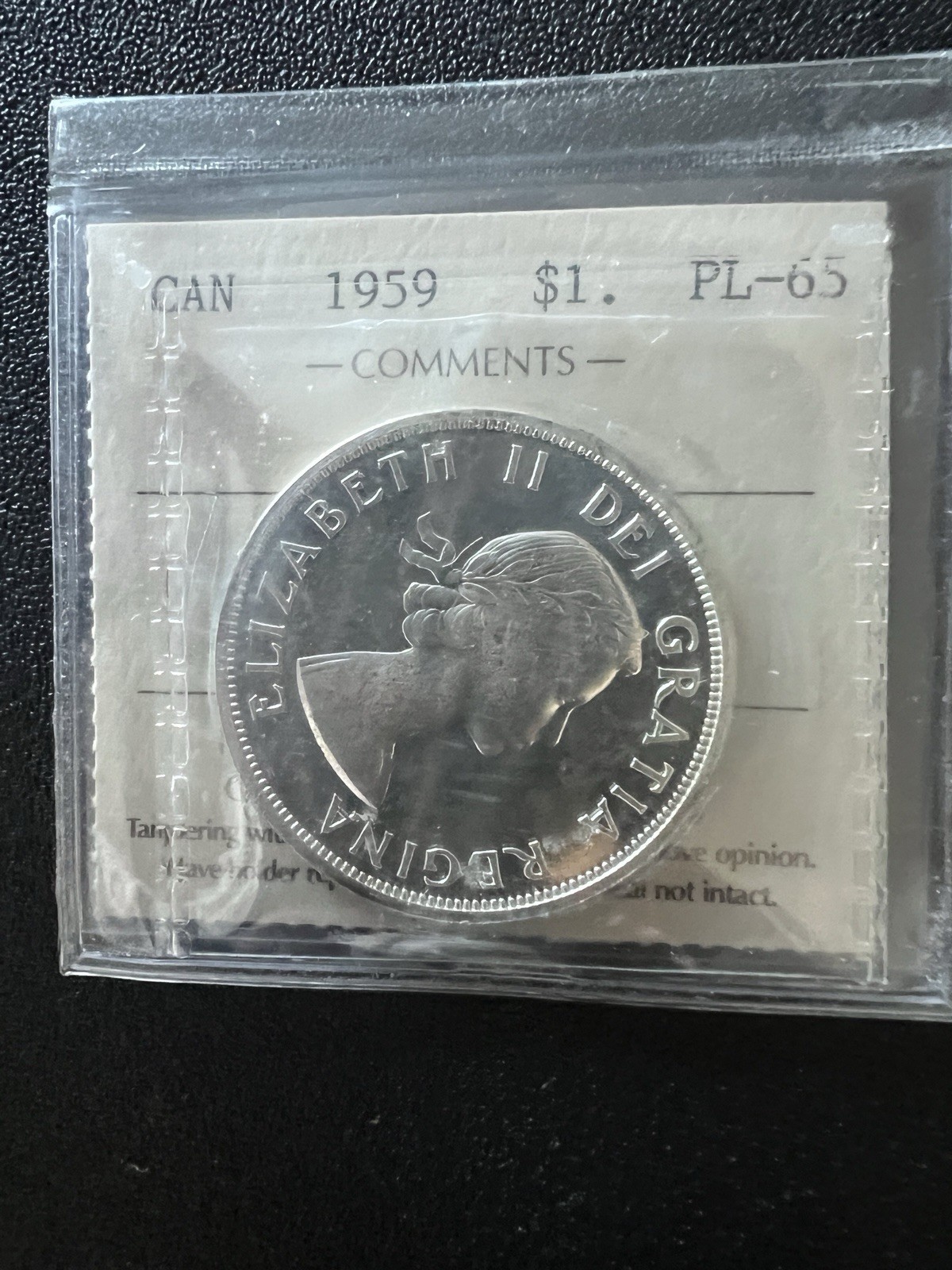 1959 Canada Queen Elizabeth II Silver Dollar, ICCS Certified PL65