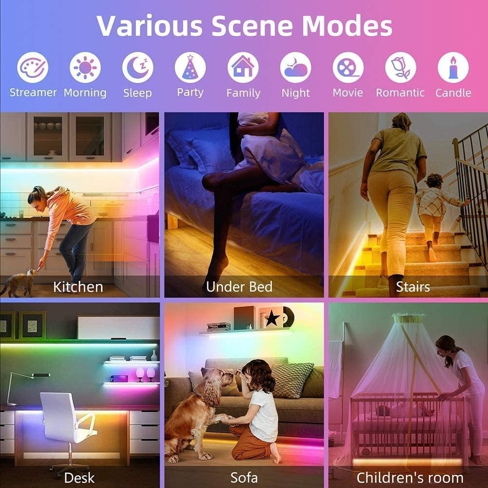 Motion Activated Under Bed Light Strips 2x98ft RGB Motion Sensor LED Light