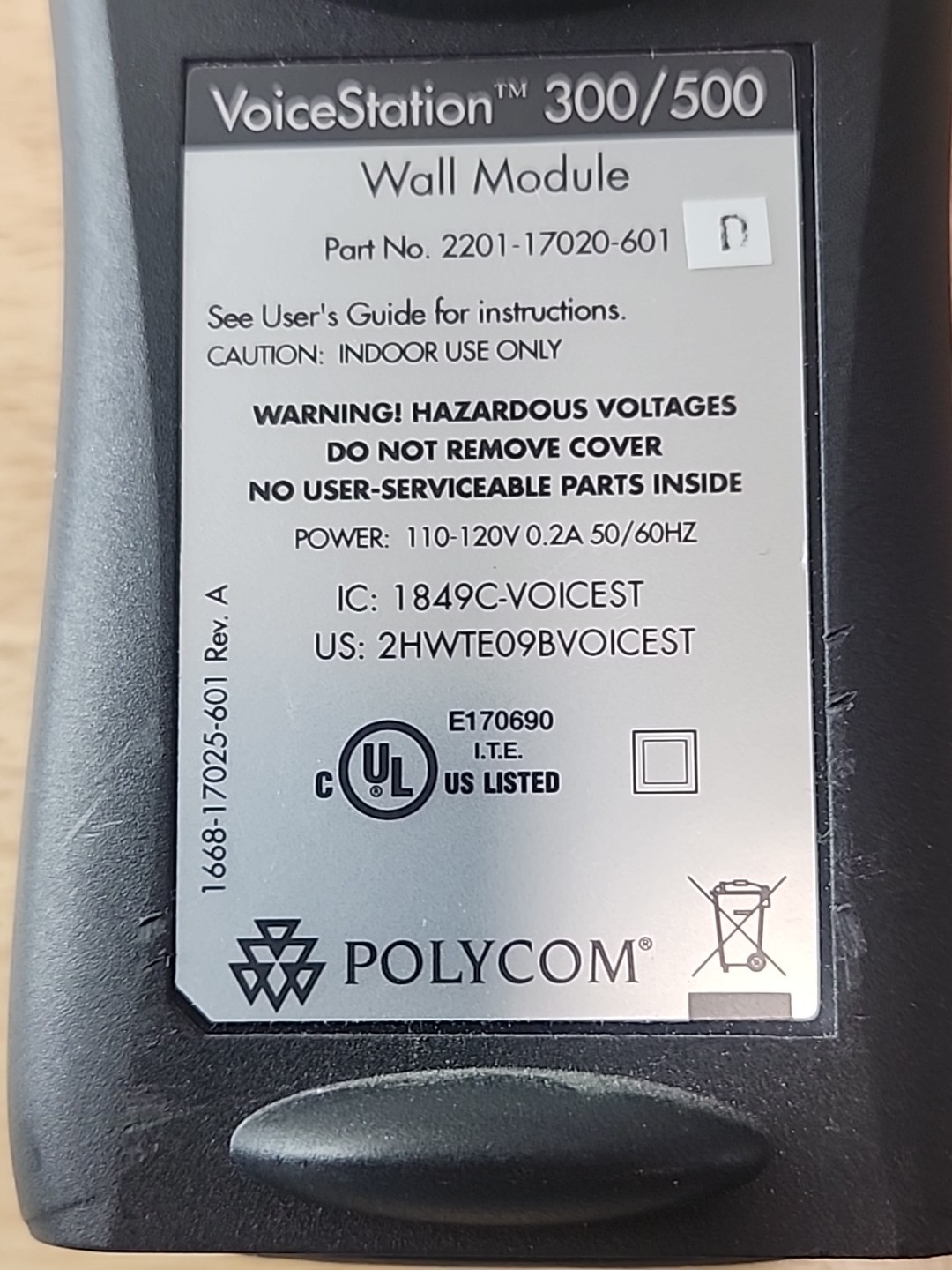 POLYCOM 2201-17020-601 VOICESTATION 300/500 WALL POWER SUPPLY MODULE