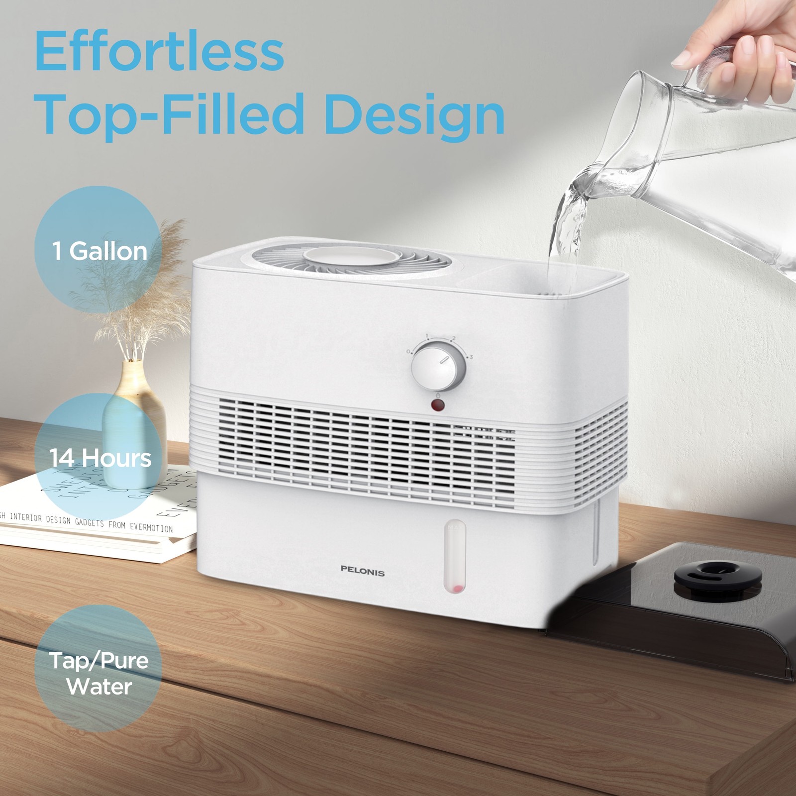 Pelonis 1 Gallon Evaporative Humidifier, White
