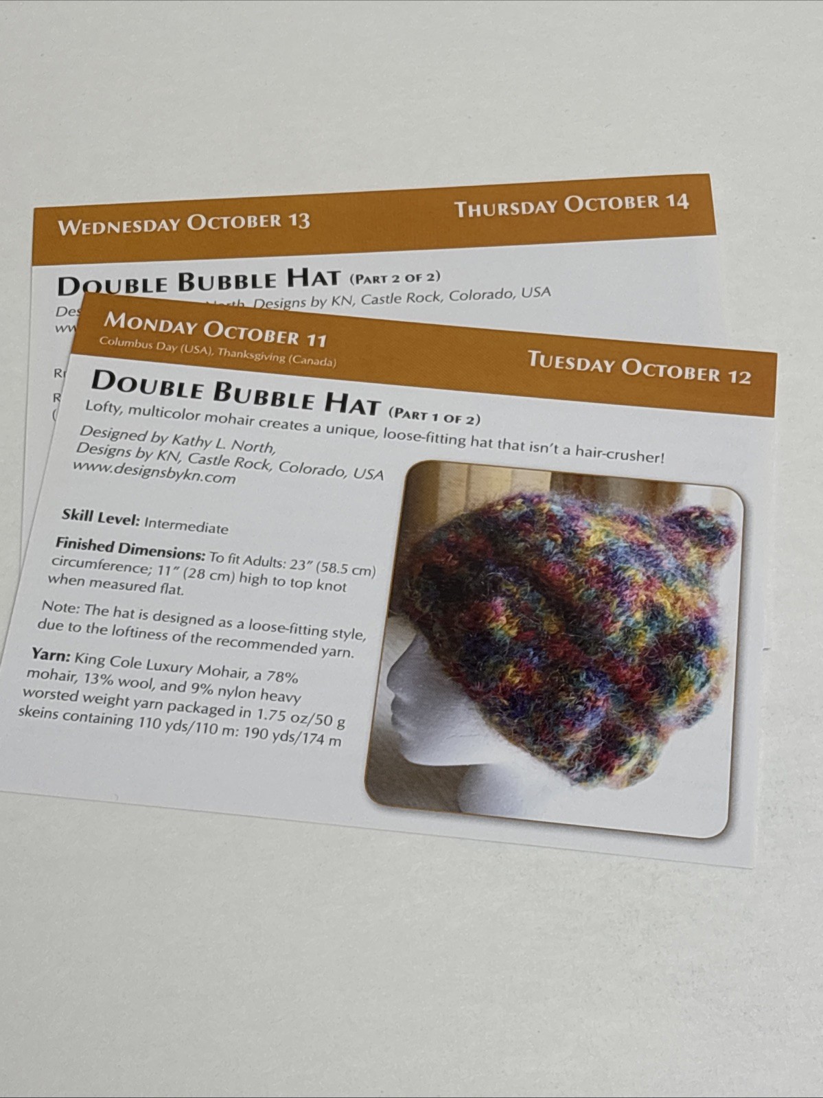 Double Bubble Hat Adult Size Knitting Pattern Cards Pages