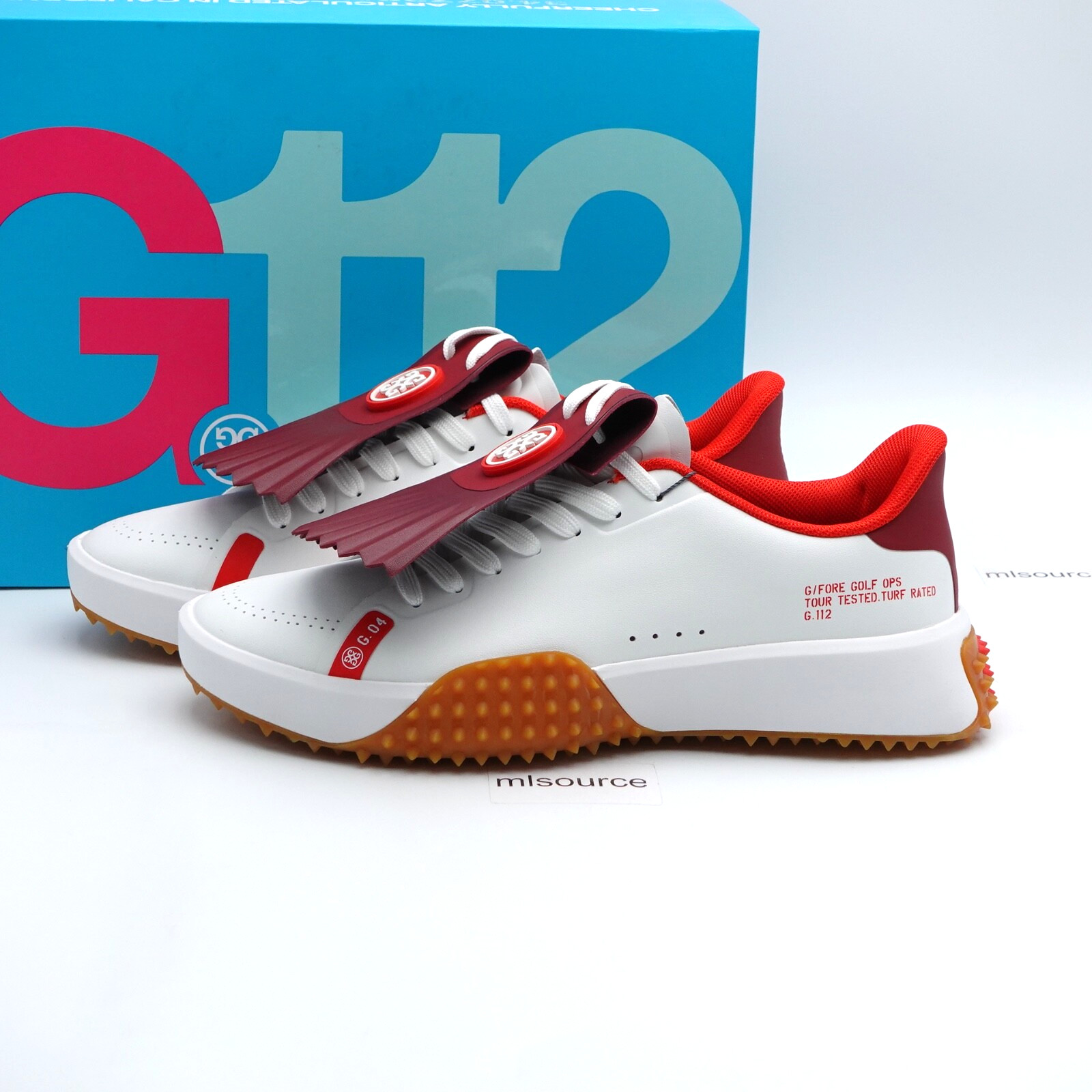Size 8.5 Women's G/FORE G.112 Kiltie Spikeless Golf Shoes GLF00022-SNO Snow/Red