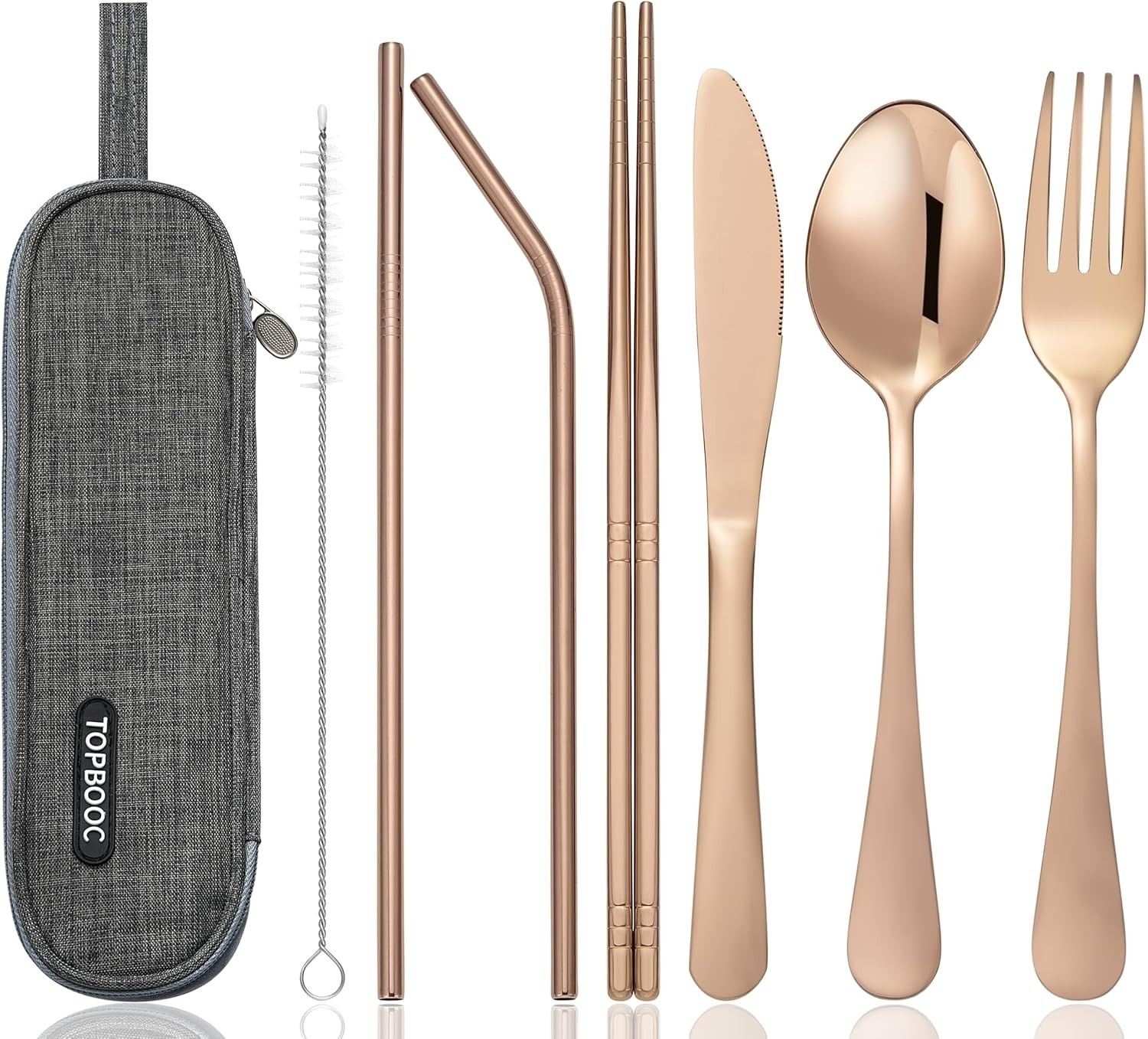 Lightweight 8-Piece Stainless Steel Cutlery Set for Camping & Travel - Rose Gold