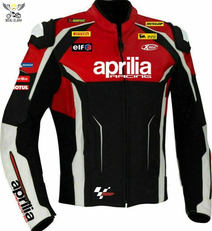 Aprilia MotoGP Men’s Motorbike Cowhide Leather Racing Armored Jacket CE Approved