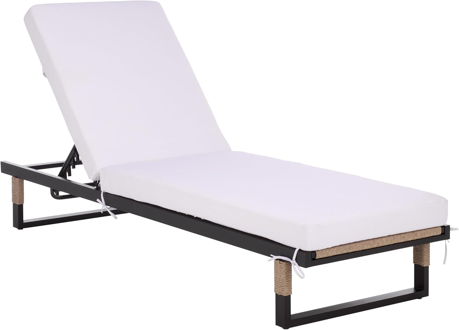 Stylish Black & White Adjustable Outdoor Lounger with Cushion for Patio Relaxati