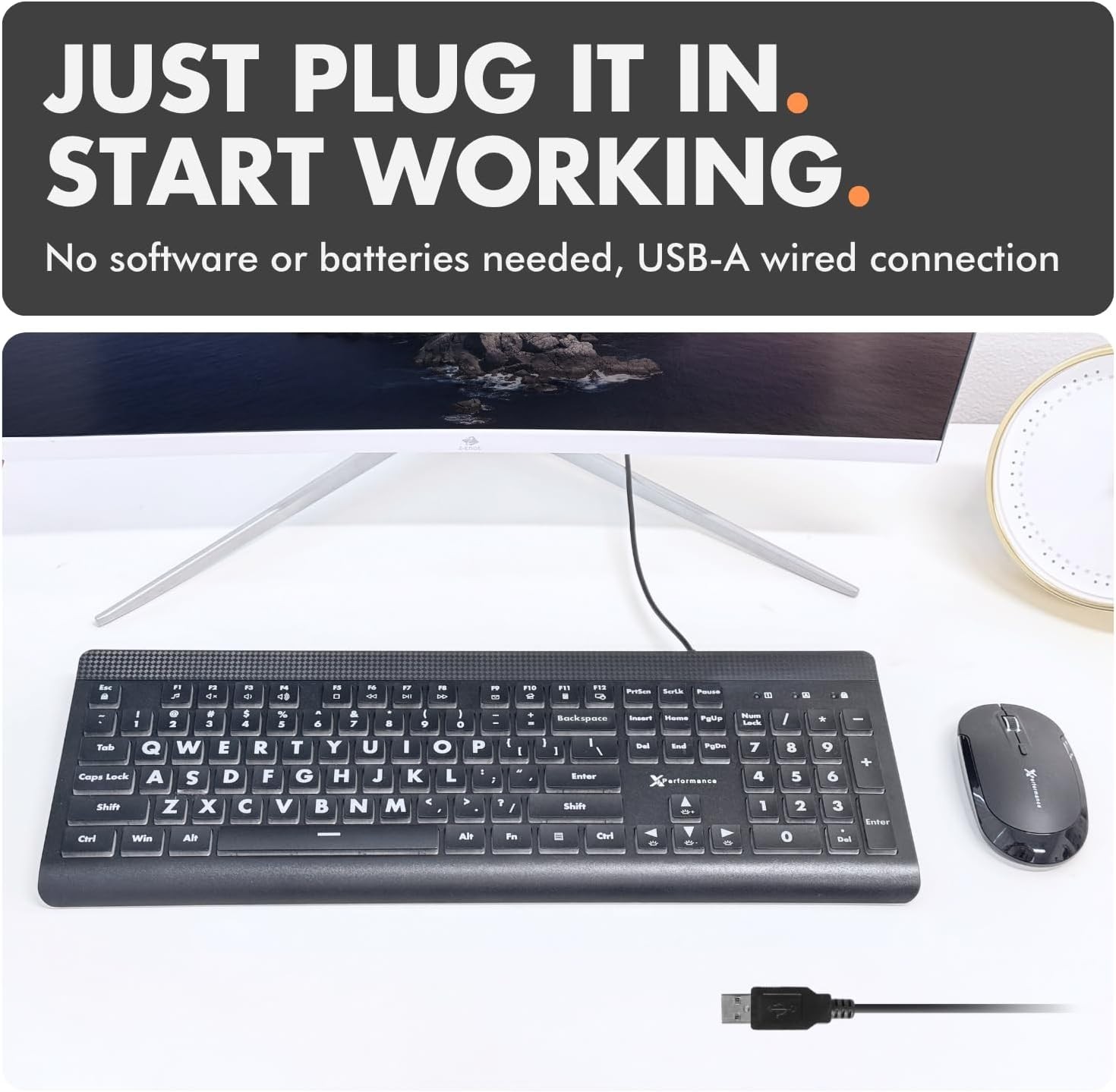 X9 Large Print Backlit Computer Keyboard - Easy to See Big Letters - Lighted USB