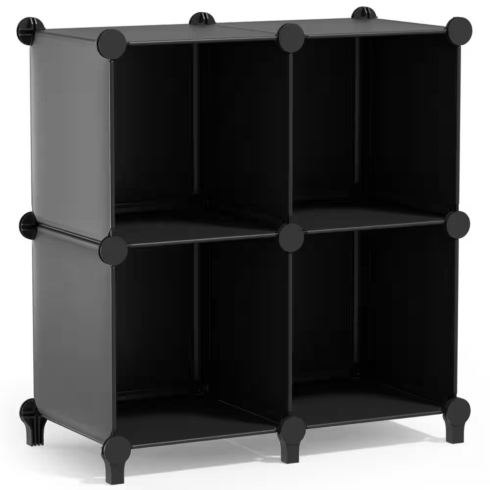 26.5 in H X 25.25 in W X 12.25 in D Black Fabric 4-Cube Storage Organizer, Water