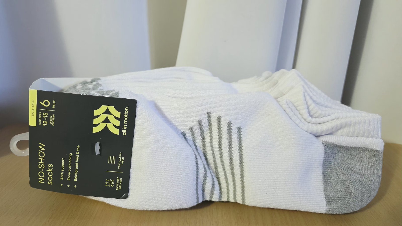 6 Pack All In Motion White / Gray No Show Socks Big & Tall Shoe Sizes 12-15