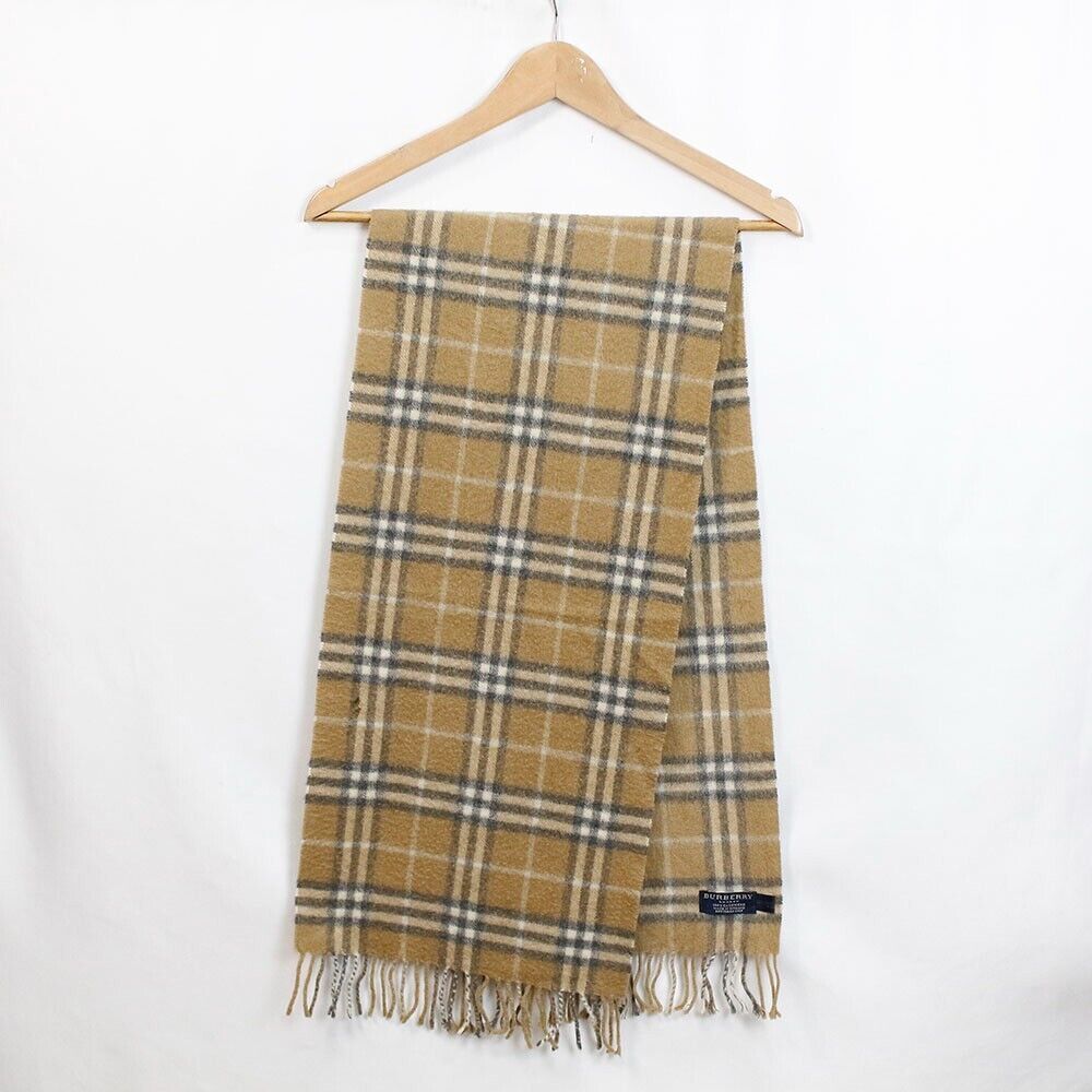 Burberry Scarf 100% Cashmere Beige Scottish Pattern 132x31cm