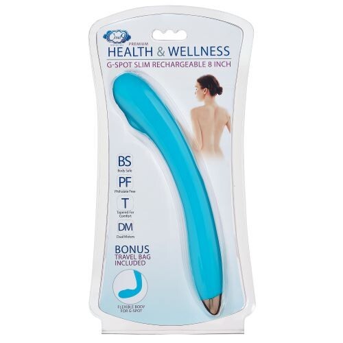 Health & Wellness Rechargeable G-SPOT Slim 8in Single Motor Aqua Blue, New