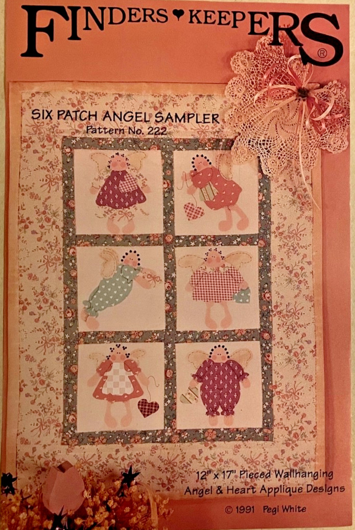 "SIX PATCH ANGEL SAMPLER " Pieced Wall-Hanging Pattern - Angels & Heart Applique