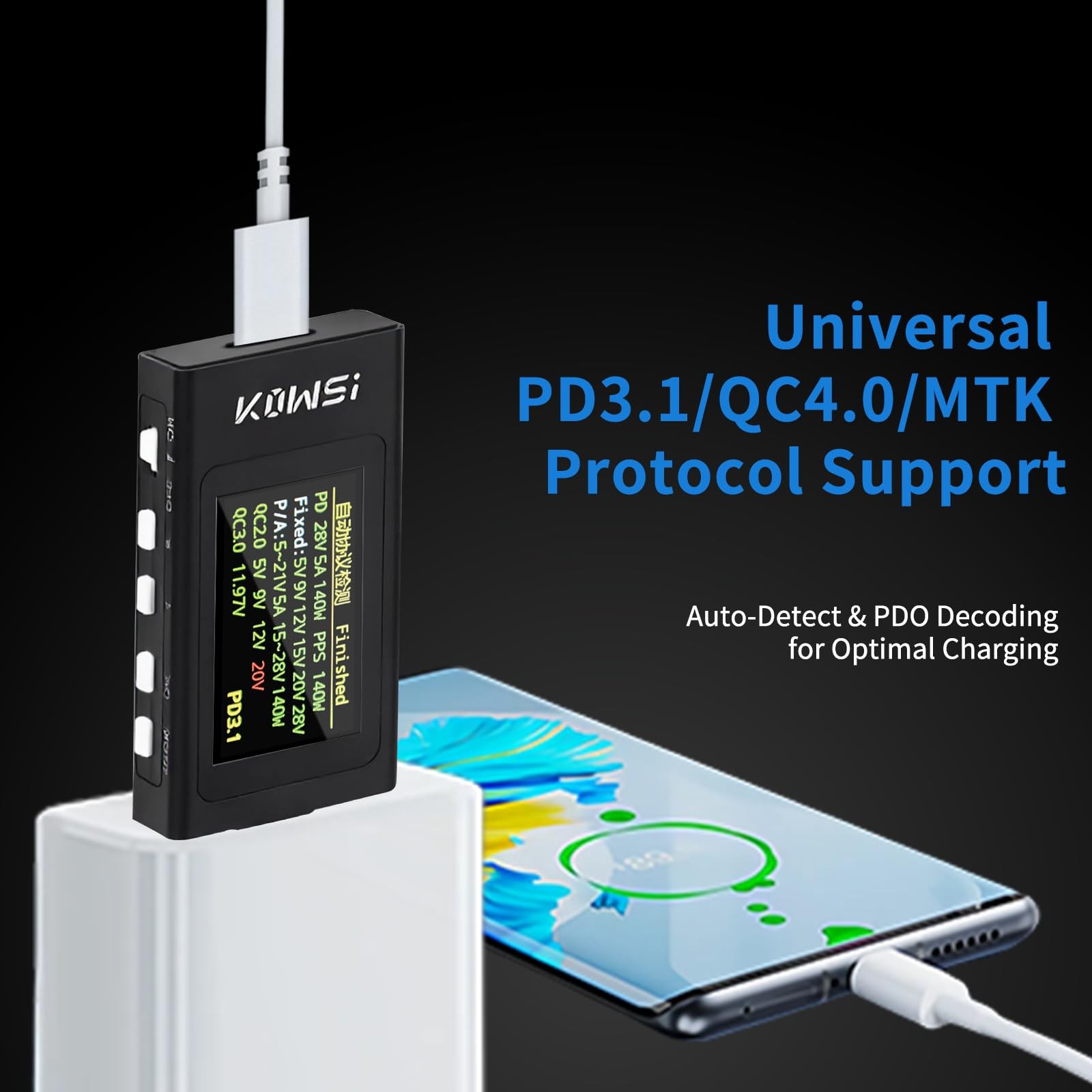 USB C Power Meter USB C Tester, 3-36V 0-12A PD3.1 QC4.0 PDO Decoding High Pre...