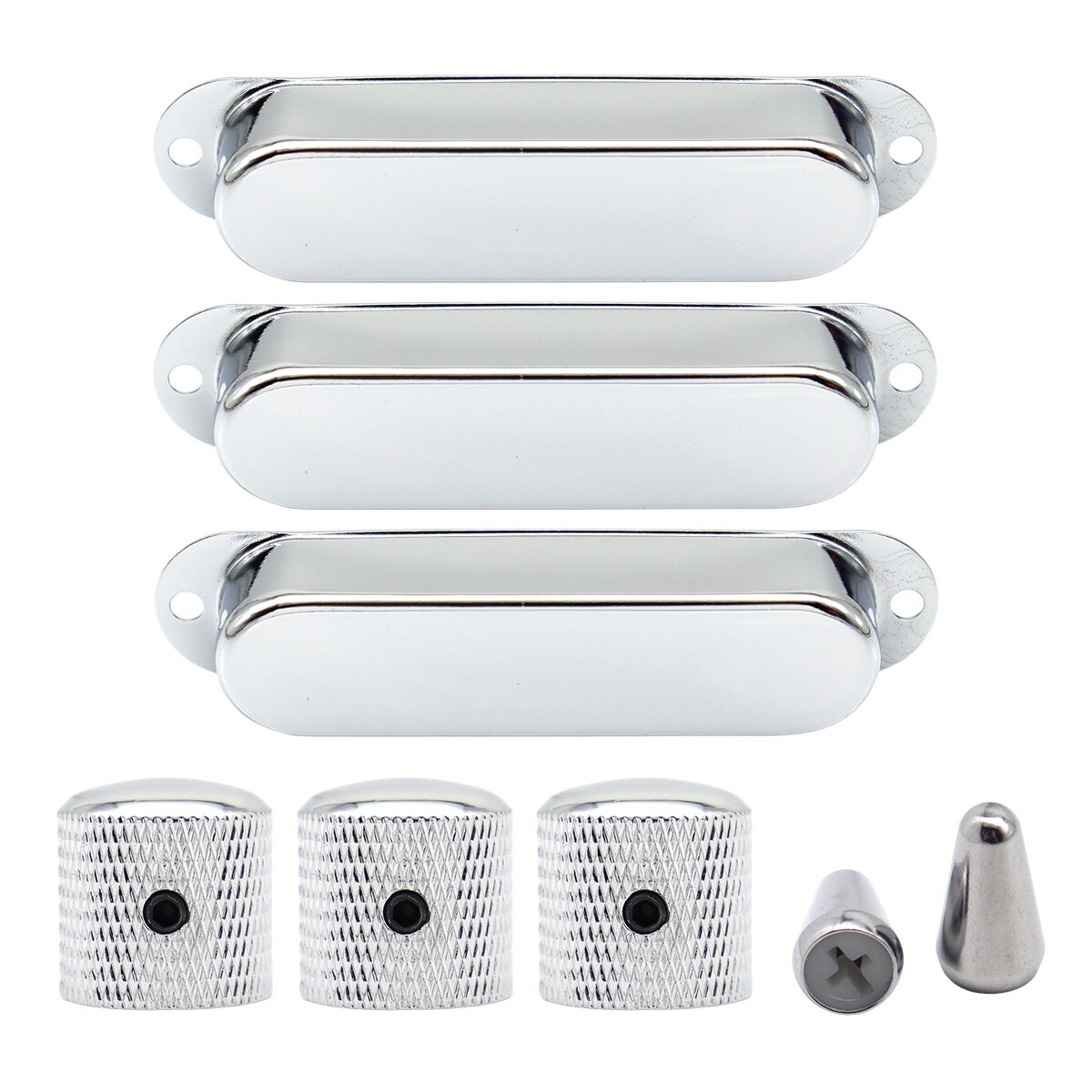 Electric Guitar Pickup Cover Knobs and Switch Tips Chrome Set for FD Start SQ