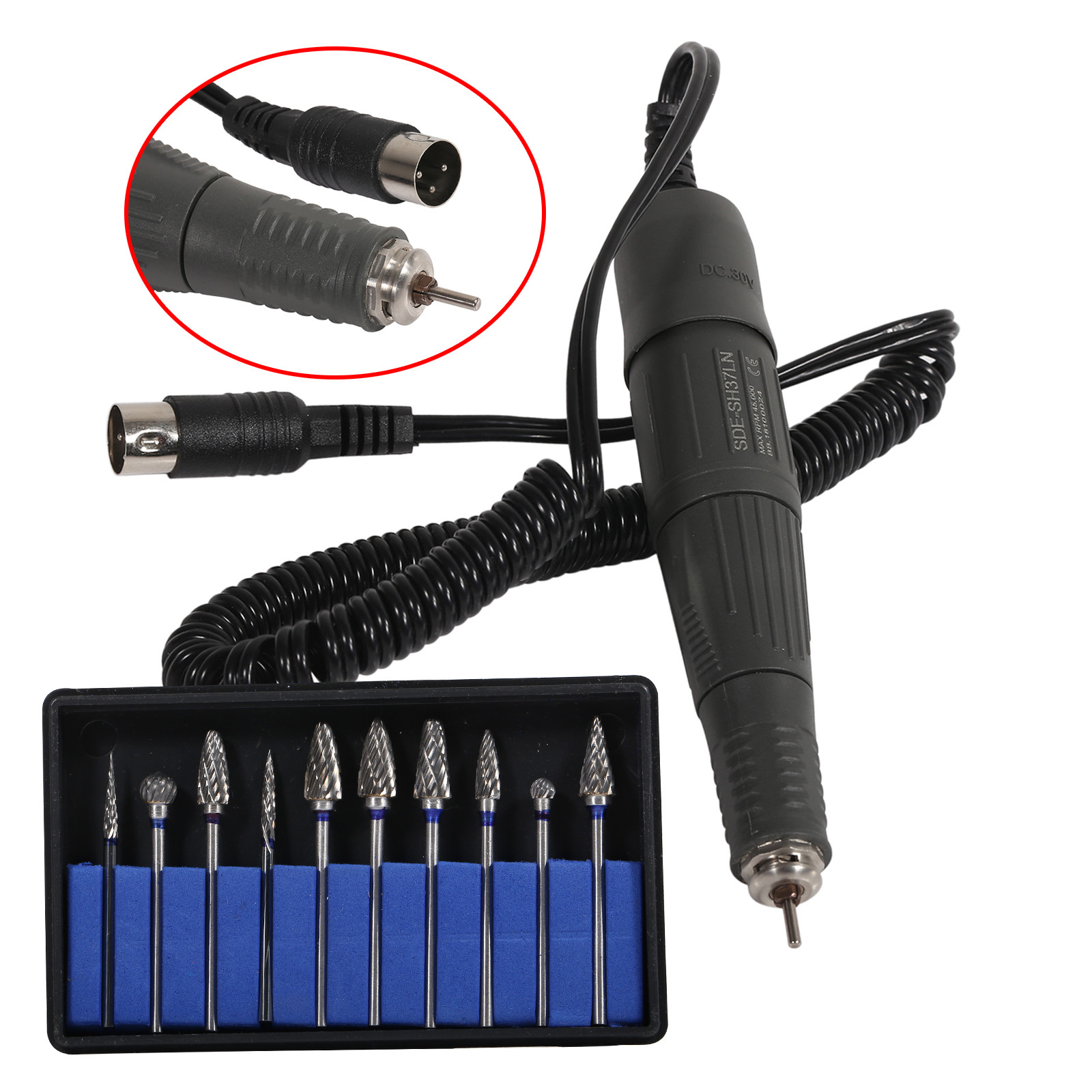 Dental 45K rpm Marathon Polishing Handpiece with 10 Tungsten Carbide Burs Kit