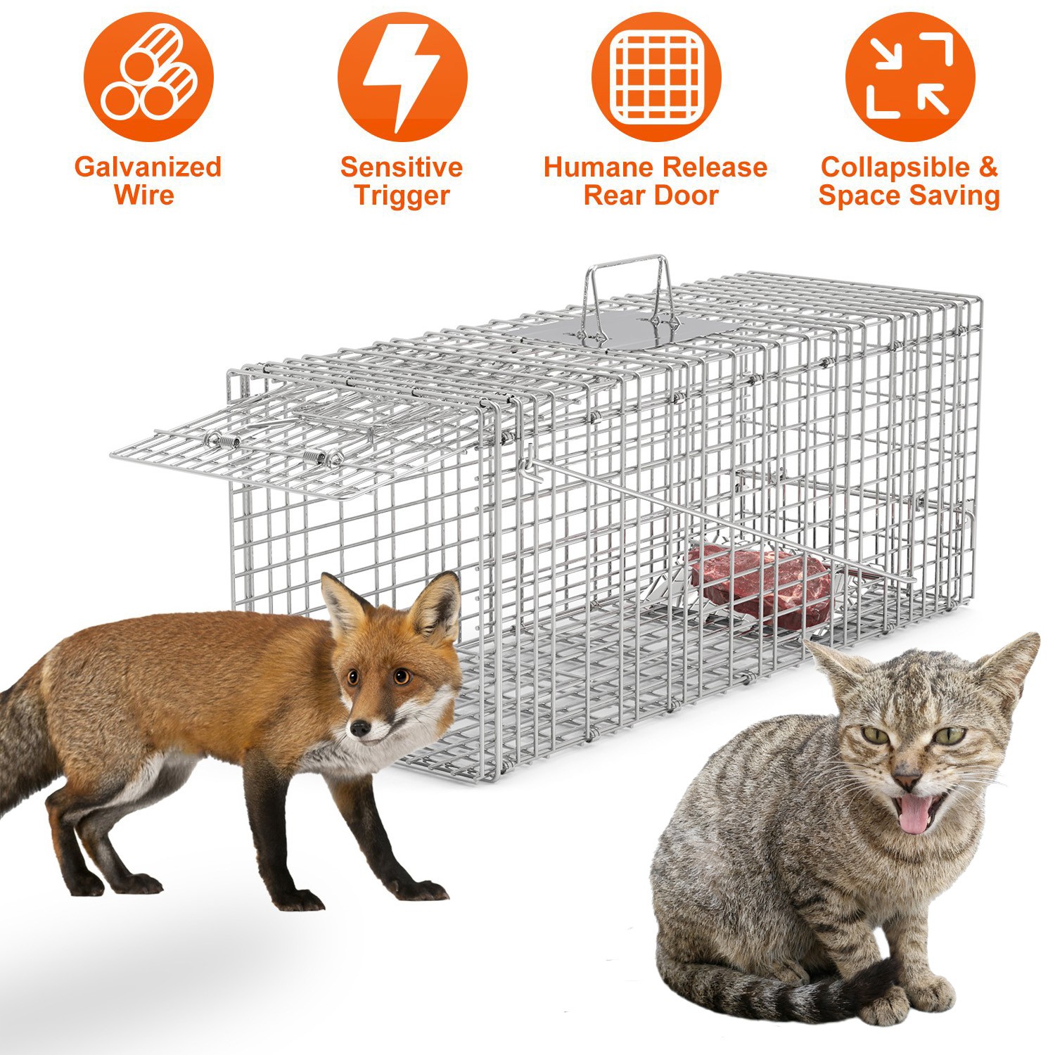 32" Live Animal Cage Trap Folding Skunks Raccoon Traps Humane Cat Trap Outdoor