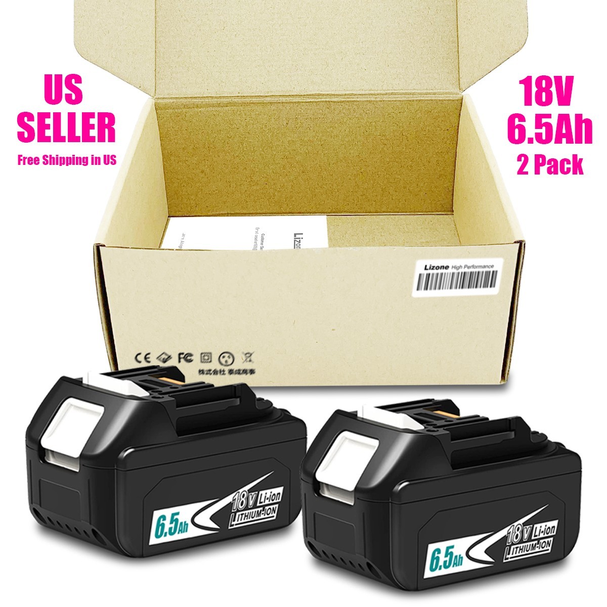 2 Pack 6.5Ah Battery For Makita 18V LXT Lithium-Ion Tool BL1830 BL1850 BL1860