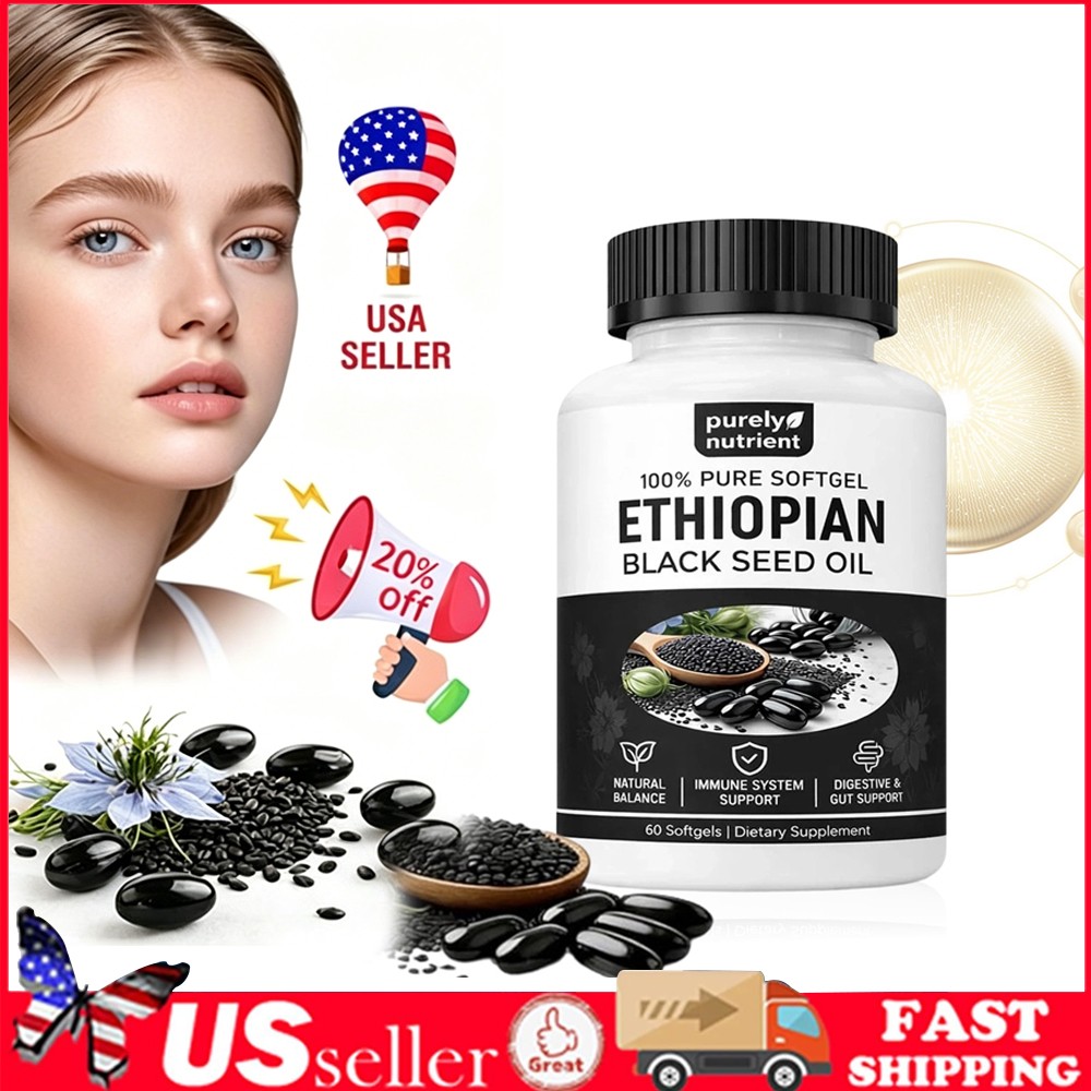 Ethiopian Black Seed Oil Softgels 4.64% Thymoquinone Gluten-Free 60 Capsules